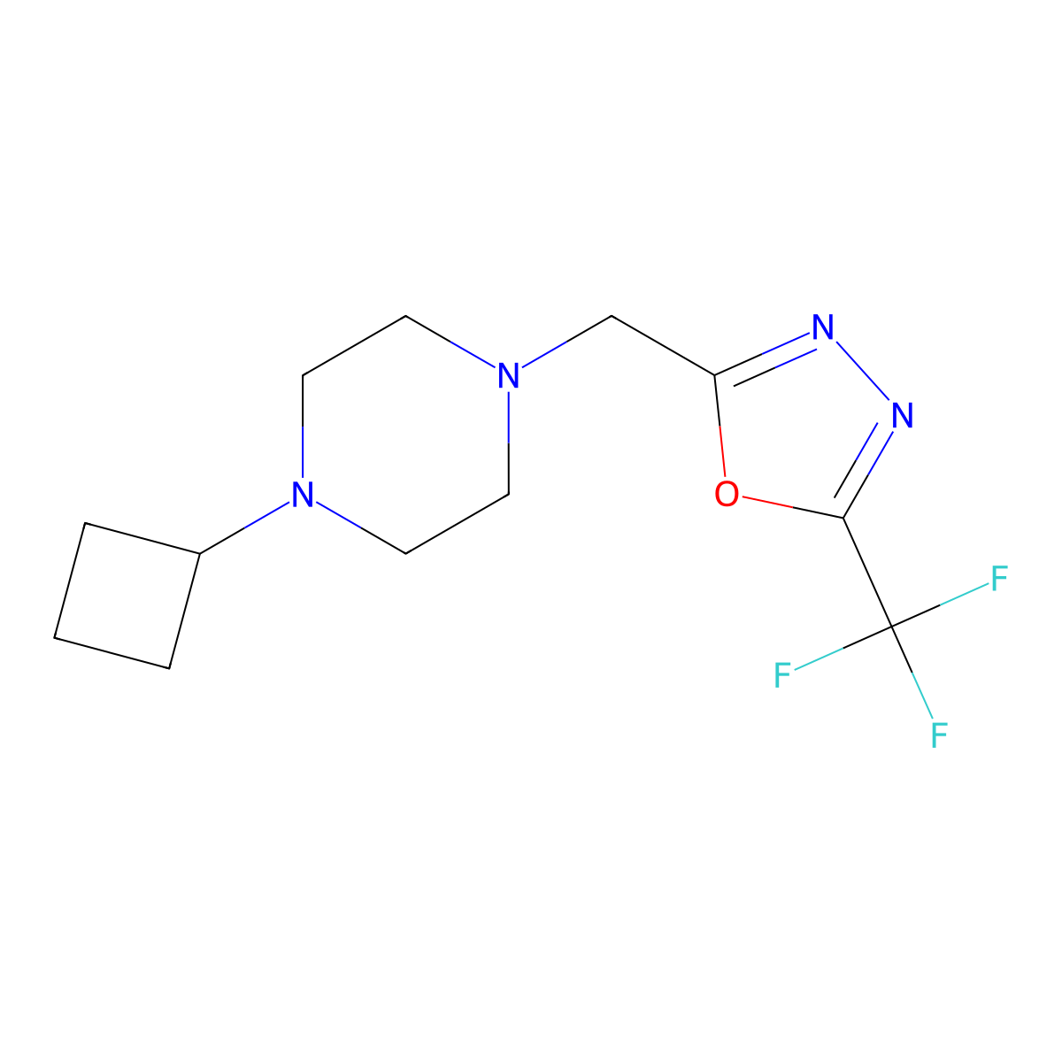 1-Cyclobutyl-4-{[5-(trifluoromethyl)-1,3,4-oxadiazol-2-yl]methyl}piperazine molecular structure, CAS 2329287-32-1