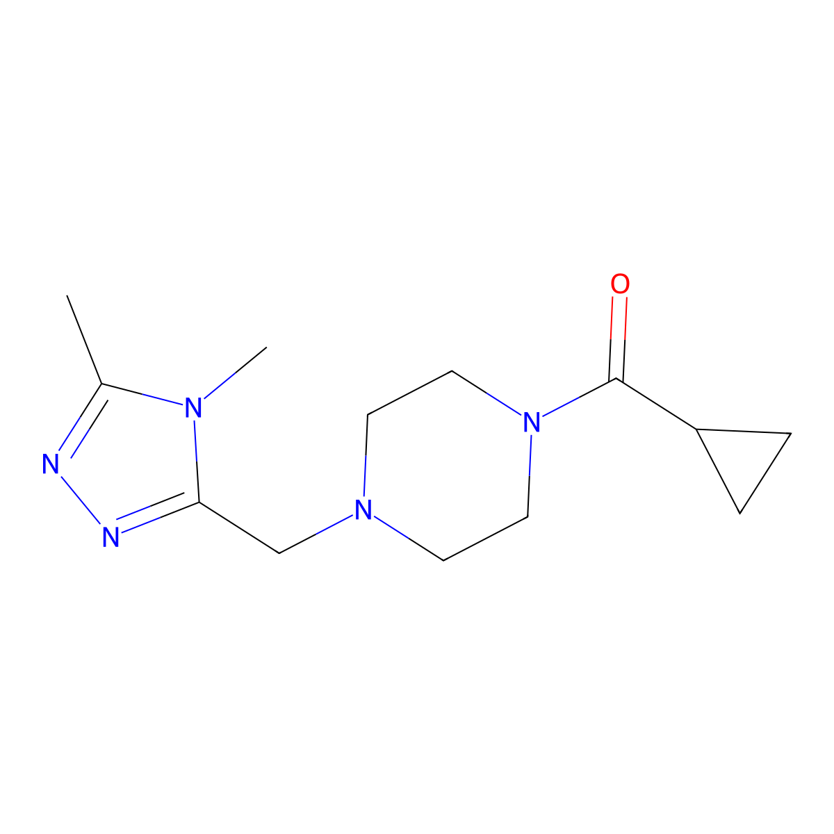 1-cyclopropanecarbonyl-4-[(4,5-dimethyl-4H-1,2,4-triazol-3-yl)methyl]piperazine molecular structure, CAS 2329287-88-7