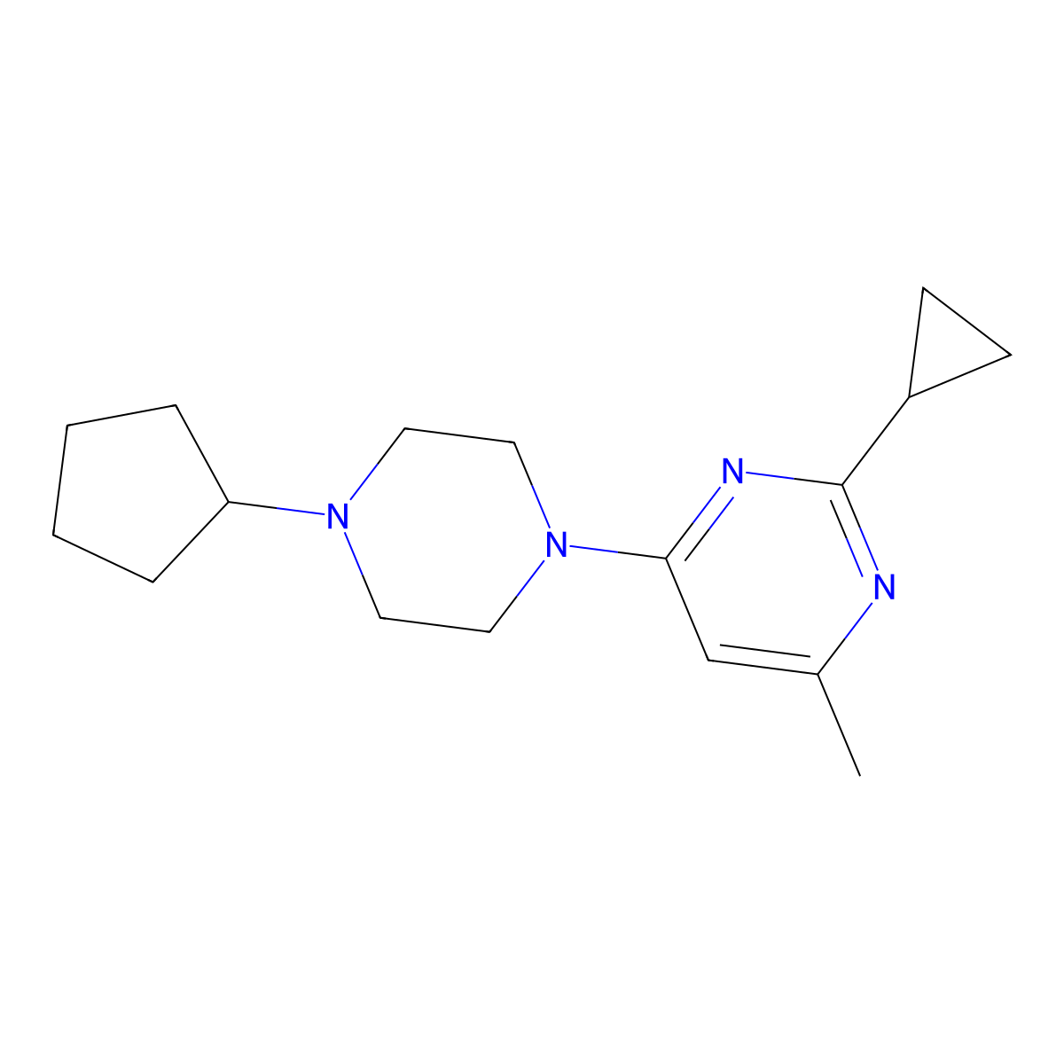 4-(4-Cyclopentylpiperazin-1-yl)-2-cyclopropyl-6-methylpyrimidine molecular structure, CAS 2329288-08-4