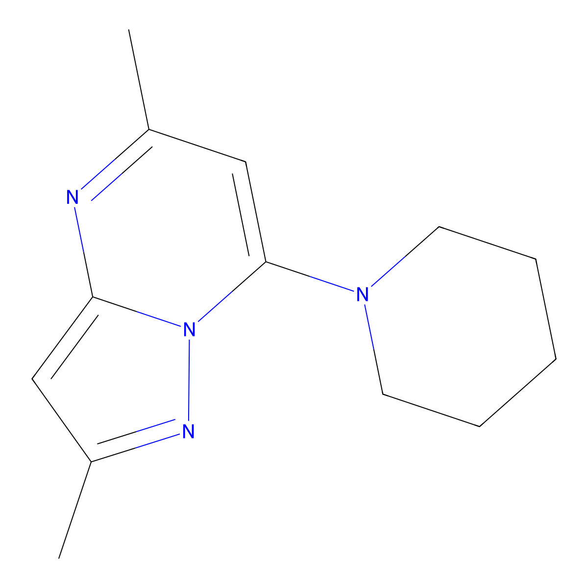 1-{2,5-Dimethylpyrazolo[1,5-a]pyrimidin-7-yl}piperidine molecular structure, CAS 2329291-77-0