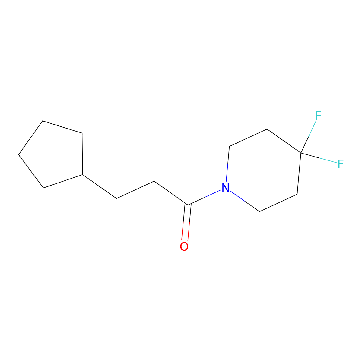 3-Cyclopentyl-1-(4,4-difluoropiperidin-1-yl)propan-1-one molecular structure, CAS 2329292-57-9