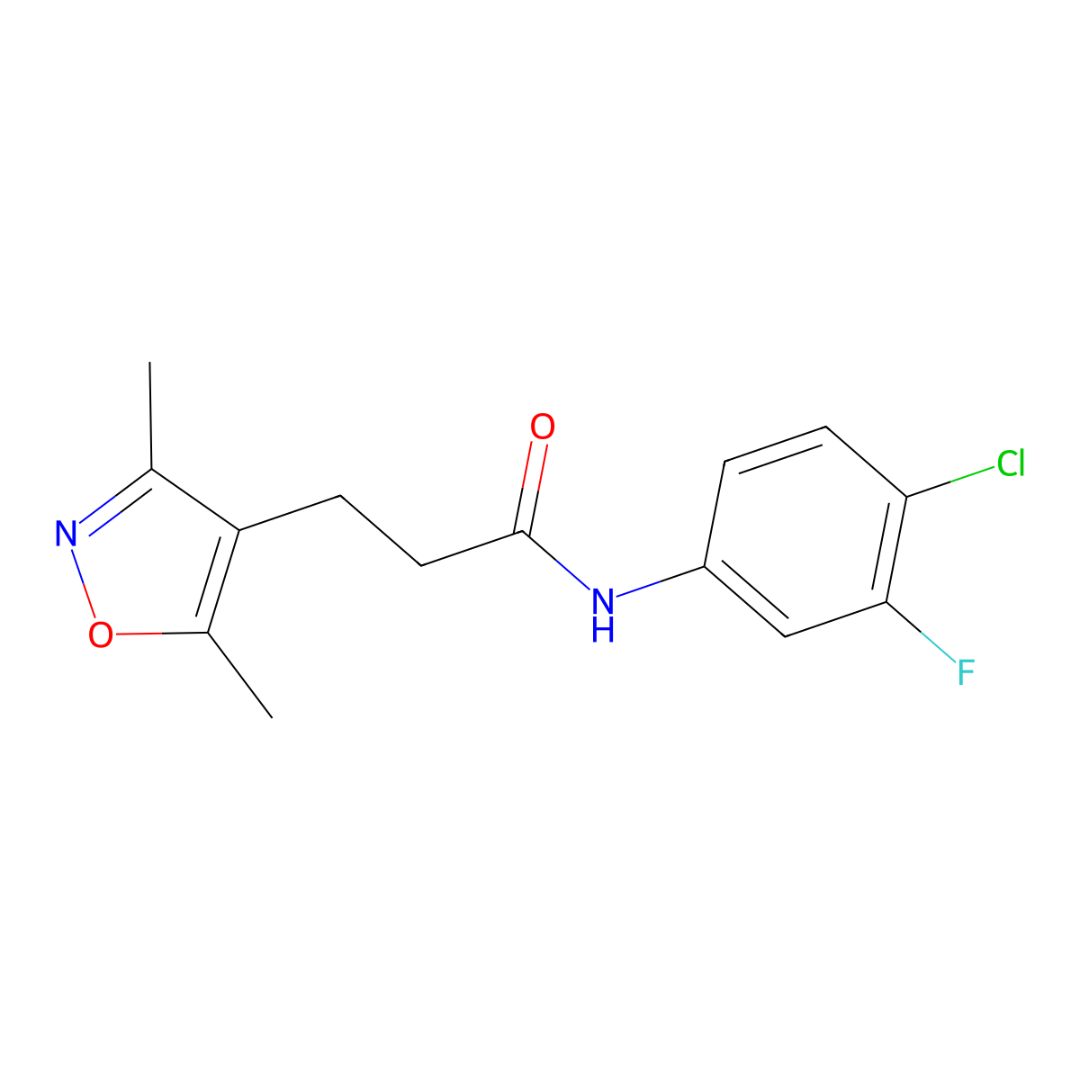 N-(4-chloro-3-fluorophenyl)-3-(3,5-dimethyl-1,2-oxazol-4-yl)propanamide molecular structure, CAS 2329298-75-9