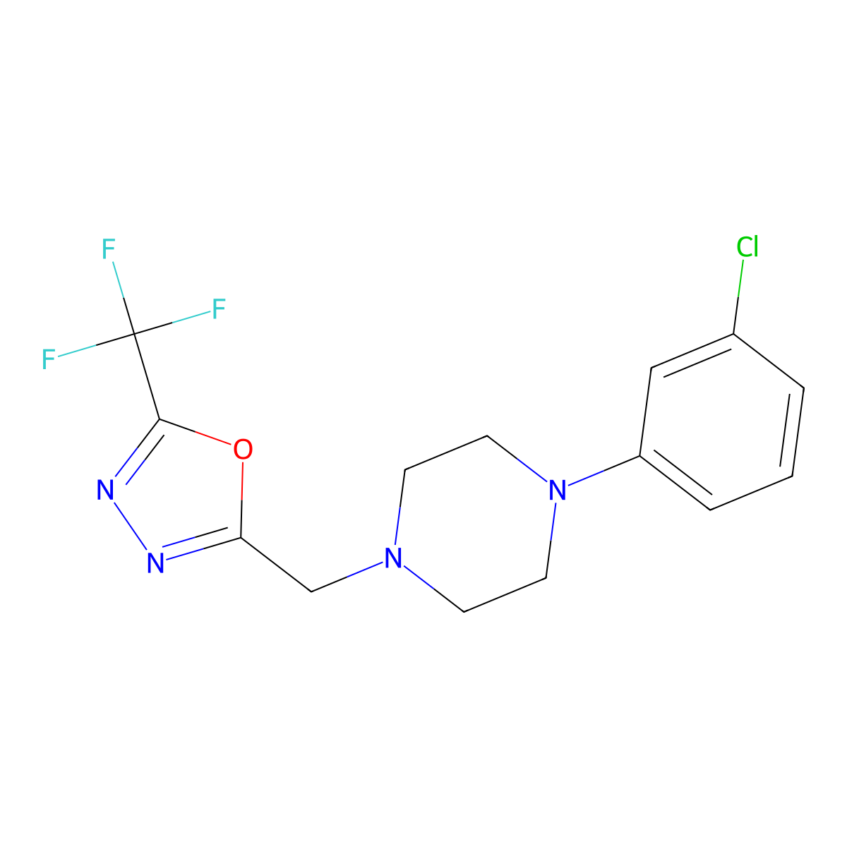 1-(3-Chlorophenyl)-4-{[5-(trifluoromethyl)-1,3,4-oxadiazol-2-yl]methyl}piperazine molecular structure, CAS 2329308-26-9