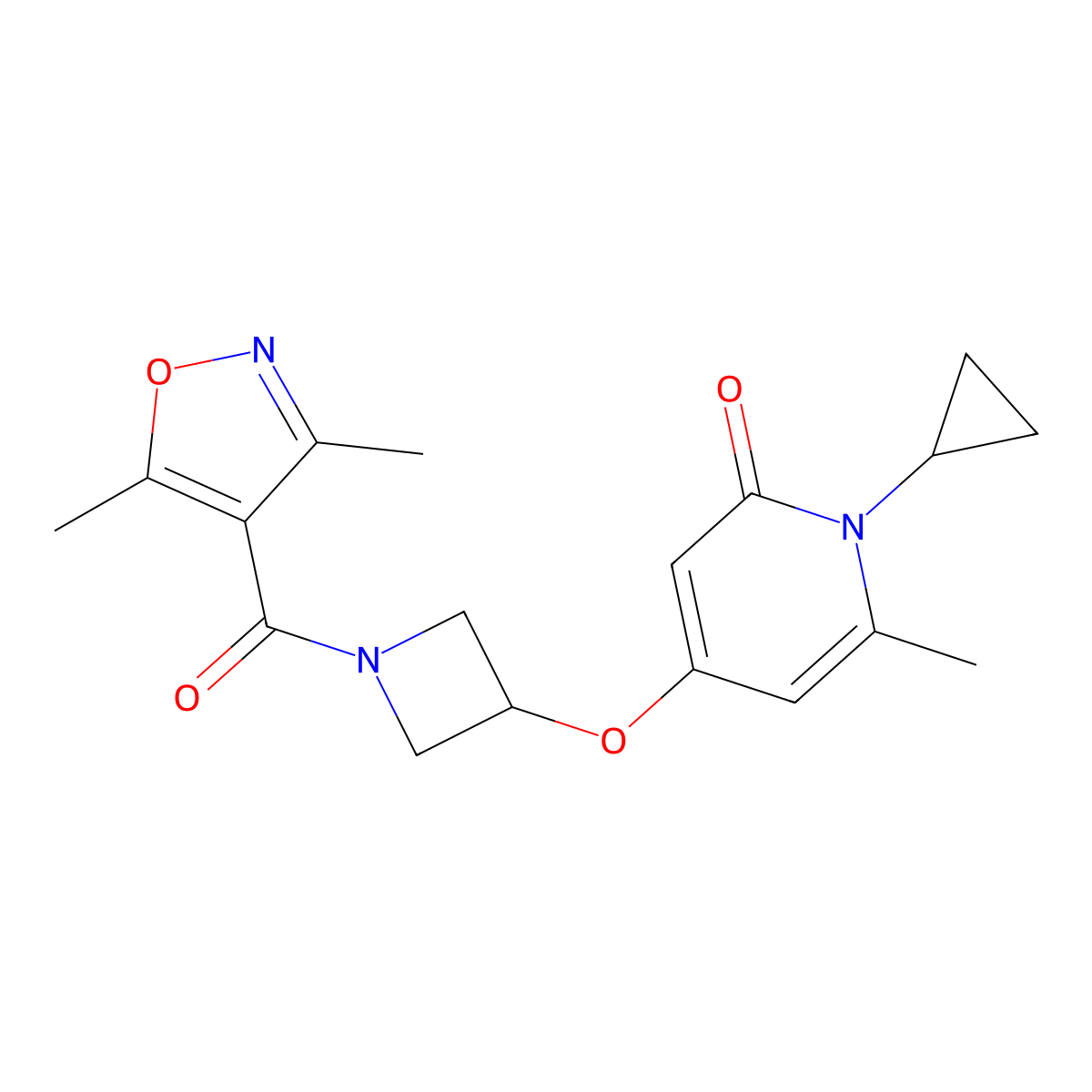 1-cyclopropyl-4-((1-(3,5-dimethylisoxazole-4-carbonyl)azetidin-3-yl)oxy)-6-methylpyridin-2(1H)-one molecular structure, CAS 2329315-77-5