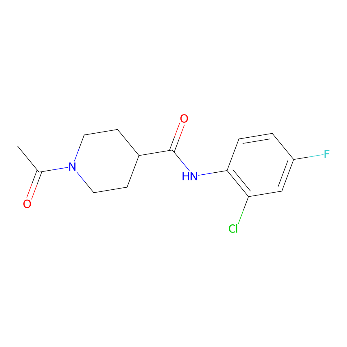 1-acetyl-N-(2-chloro-4-fluorophenyl)piperidine-4-carboxamide molecular structure, CAS 2329316-91-6