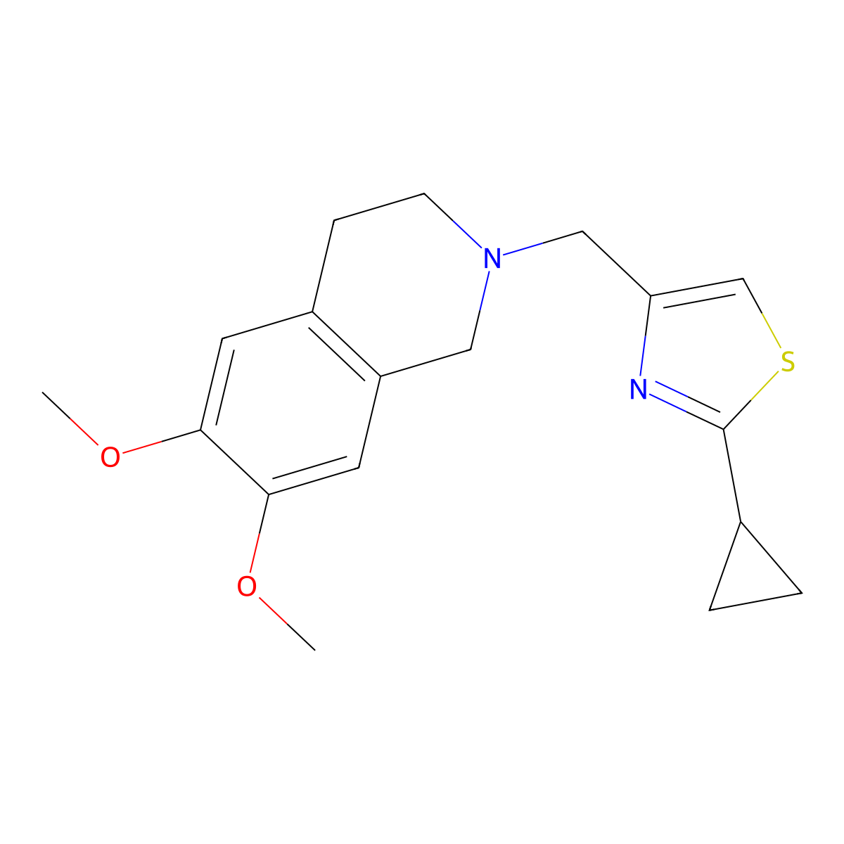 2-[(2-Cyclopropyl-1,3-thiazol-4-yl)methyl]-6,7-dimethoxy-1,2,3,4-tetrahydroisoquinoline molecular structure, CAS 2329322-54-3