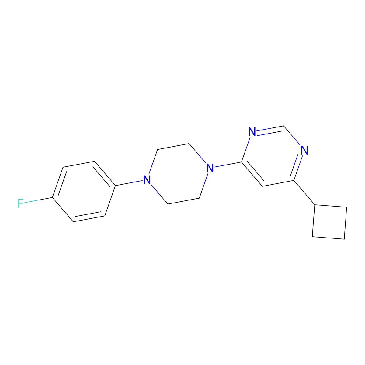 4-Cyclobutyl-6-[4-(4-fluorophenyl)piperazin-1-yl]pyrimidine molecular structure, CAS 2329323-27-3