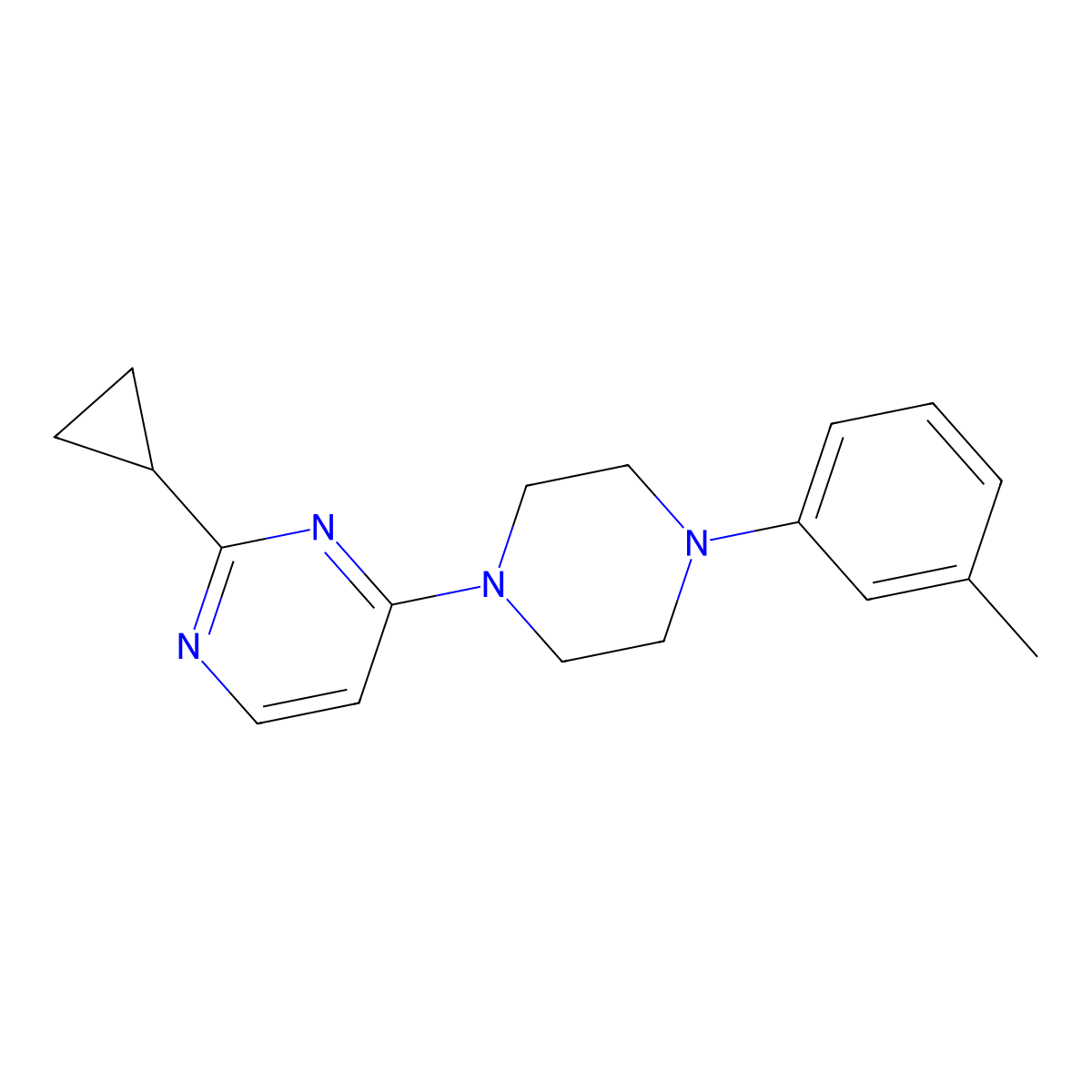 2-Cyclopropyl-4-[4-(3-methylphenyl)piperazin-1-yl]pyrimidine molecular structure, CAS 2329328-92-7