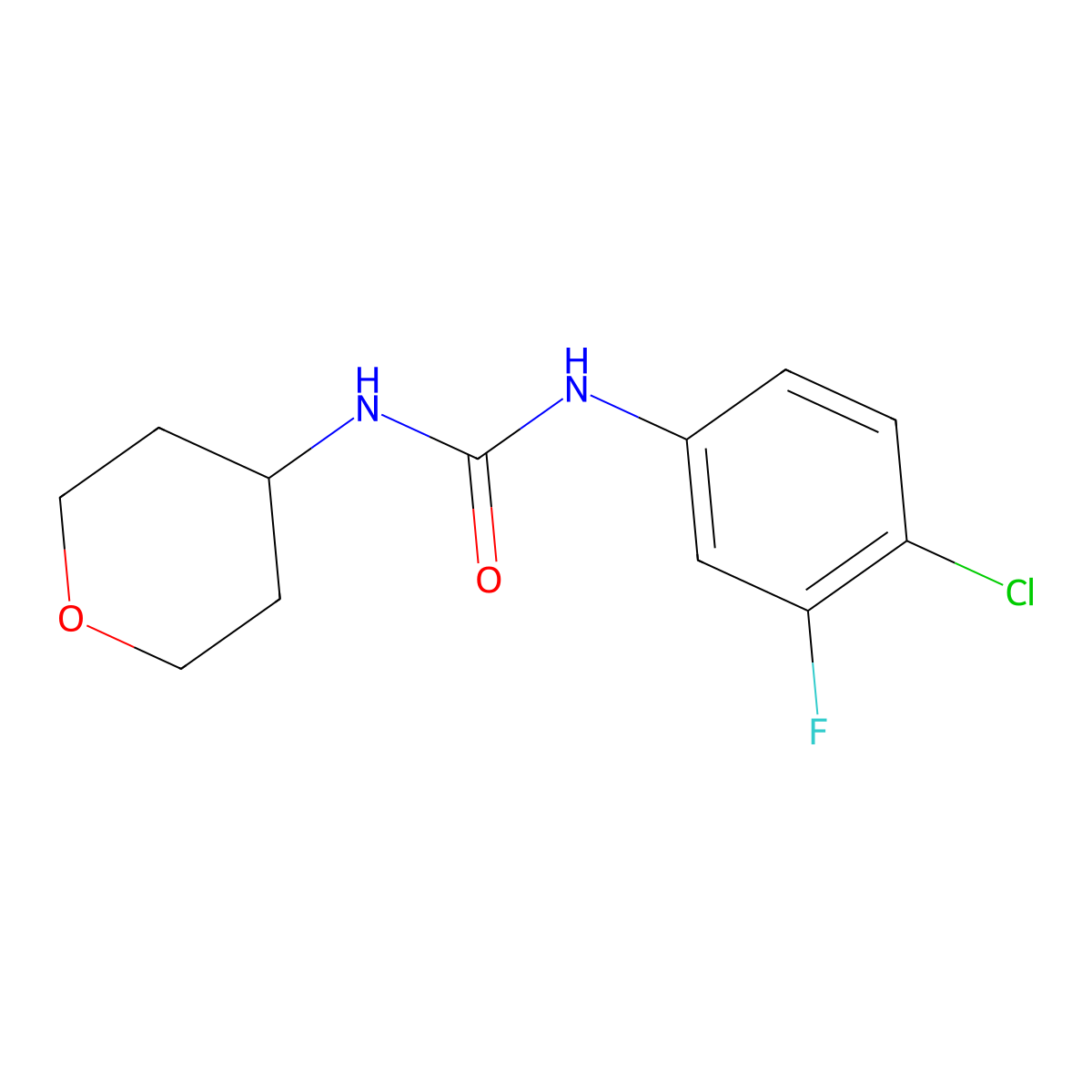 3-(4-Chloro-3-fluorophenyl)-1-(oxan-4-yl)urea molecular structure, CAS 2329330-72-3