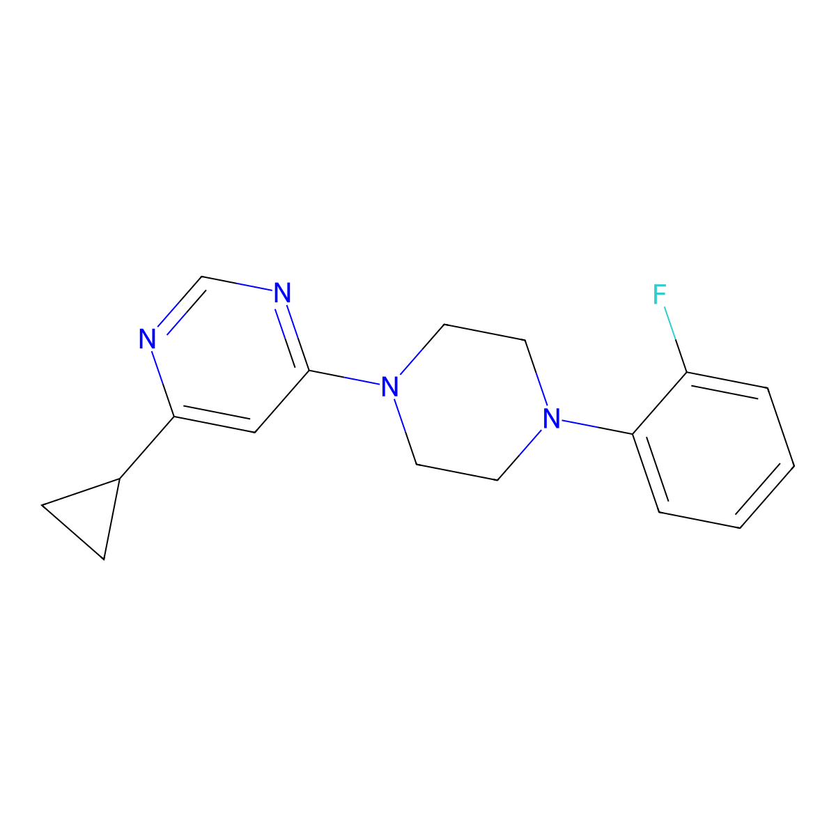 4-Cyclopropyl-6-[4-(2-fluorophenyl)piperazin-1-yl]pyrimidine molecular structure, CAS 2329332-26-3