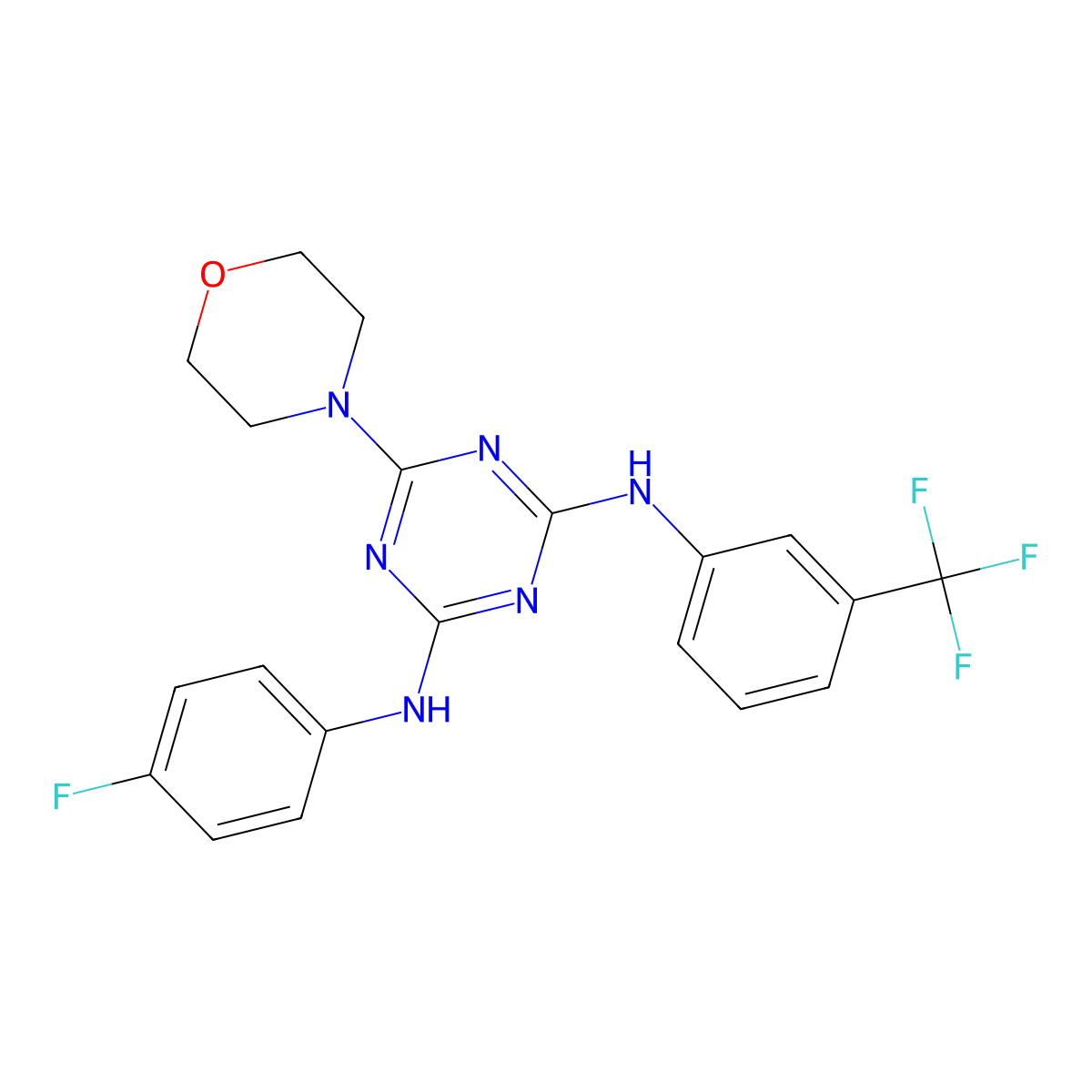 N2-(4-fluorophenyl)-6-morpholino-N4-(3-(trifluoromethyl)phenyl)-1,3,5-triazine-2,4-diamine molecular structure, CAS 232935-84-1