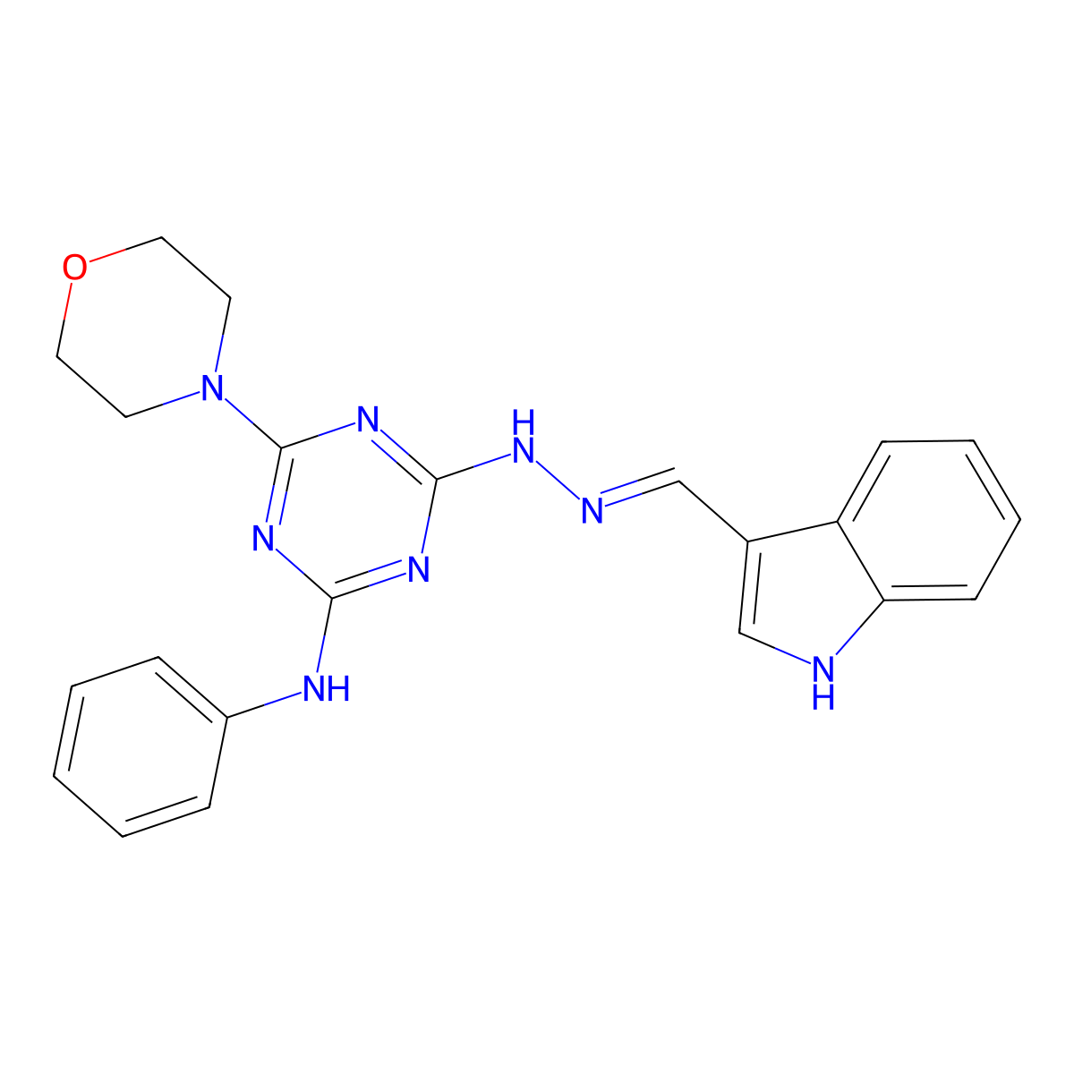 1H-indole-3-carbaldehyde [4-anilino-6-(4-morpholinyl)-1,3,5-triazin-2-yl]hydrazone molecular structure, CAS 232935-92-1