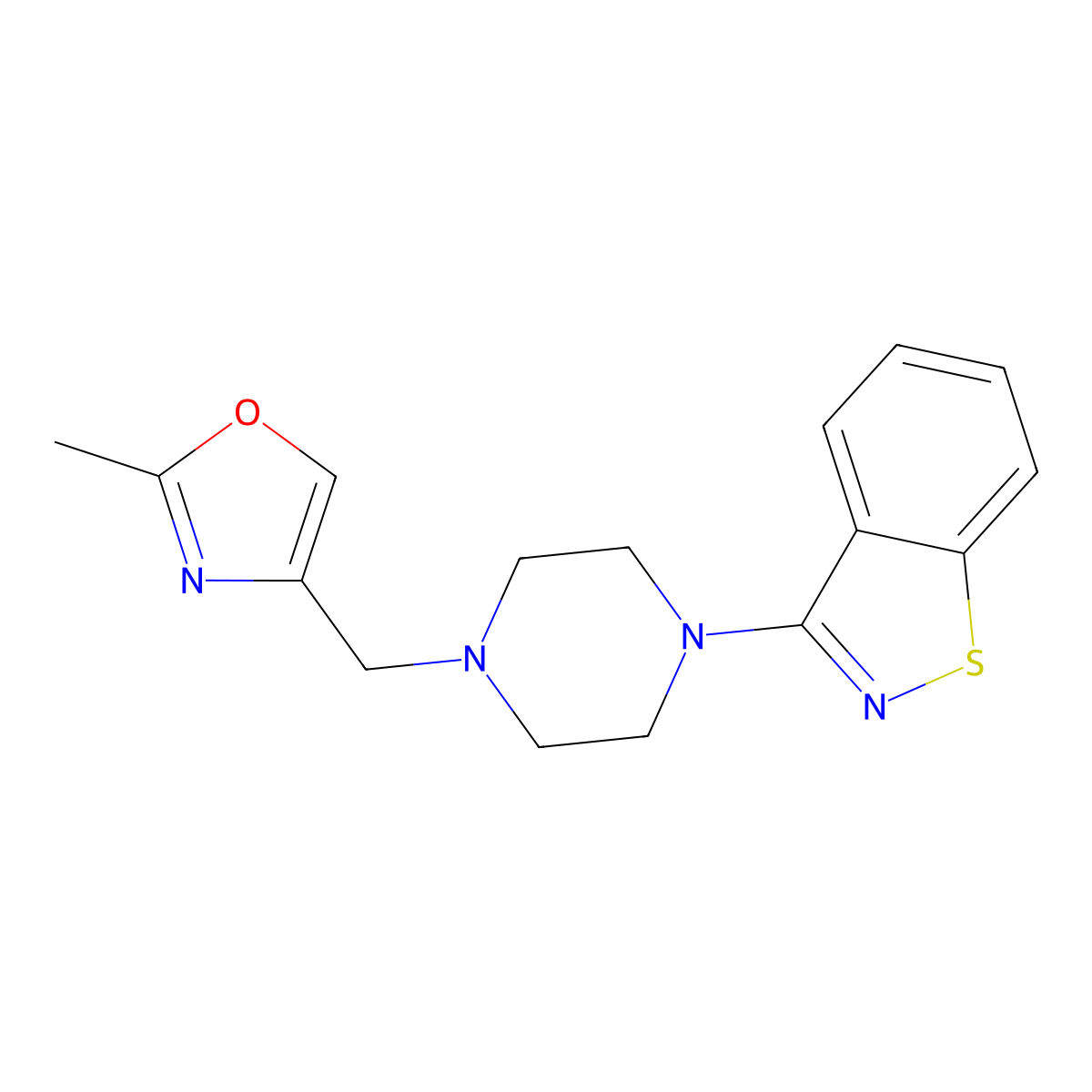 3-{4-[(2-Methyl-1,3-oxazol-4-yl)methyl]piperazin-1-yl}-1,2-benzothiazole molecular structure, CAS 2329355-53-3