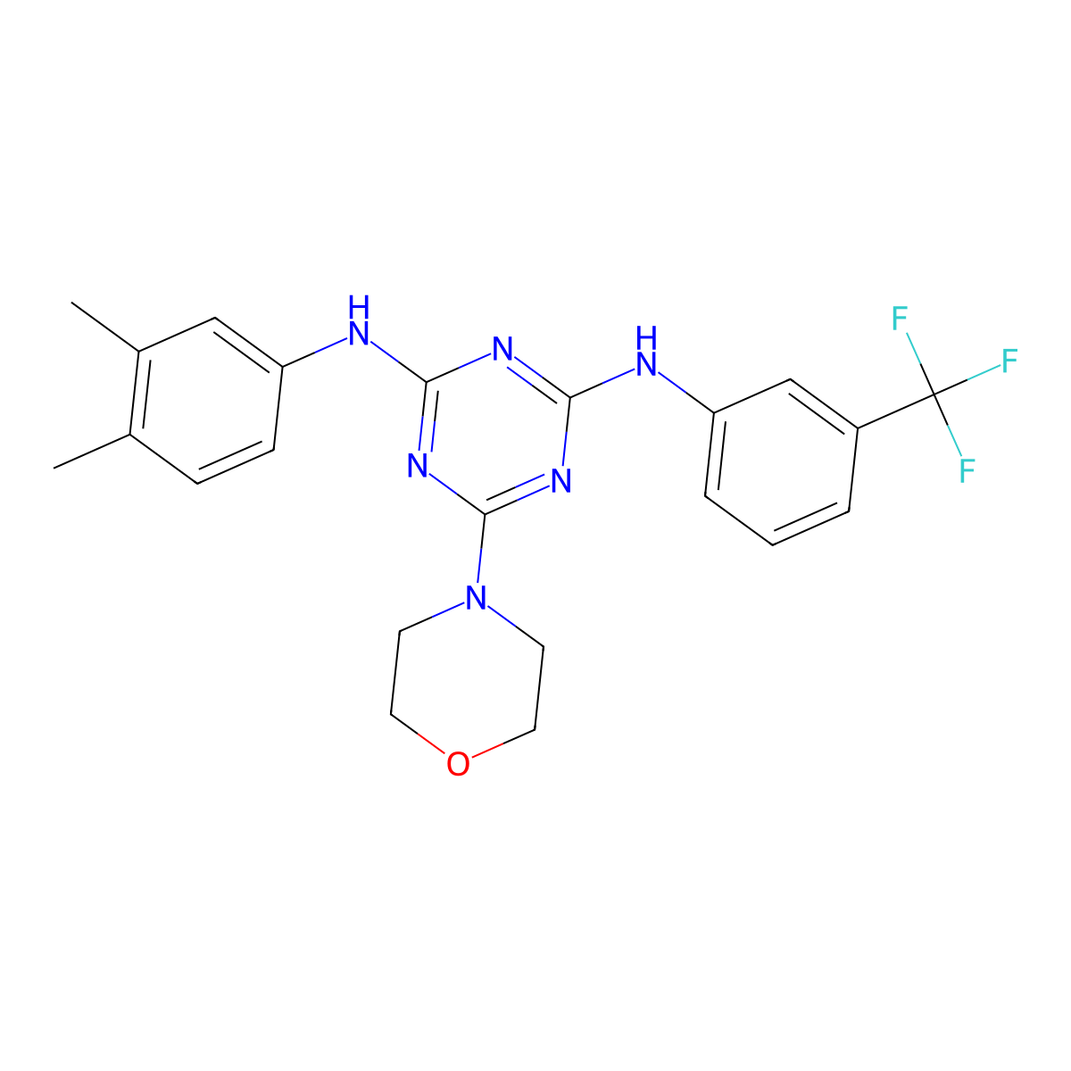 N2-(3,4-dimethylphenyl)-6-morpholino-N4-(3-(trifluoromethyl)phenyl)-1,3,5-triazine-2,4-diamine molecular structure, CAS 232937-62-1