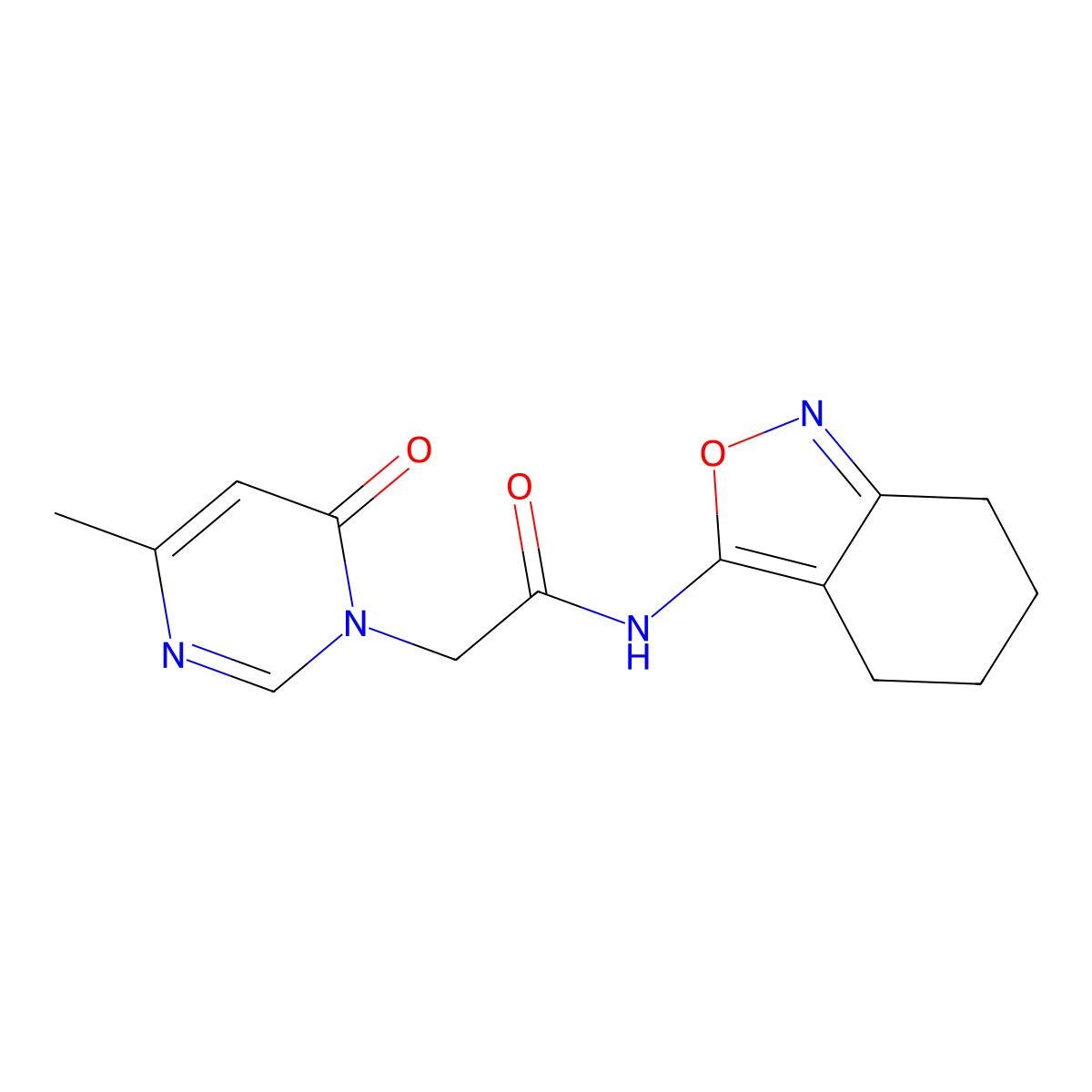 2-(4-methyl-6-oxo-1,6-dihydropyrimidin-1-yl)-N-(4,5,6,7-tetrahydro-2,1-benzoxazol-3-yl)acetamide molecular structure, CAS 2329372-61-2