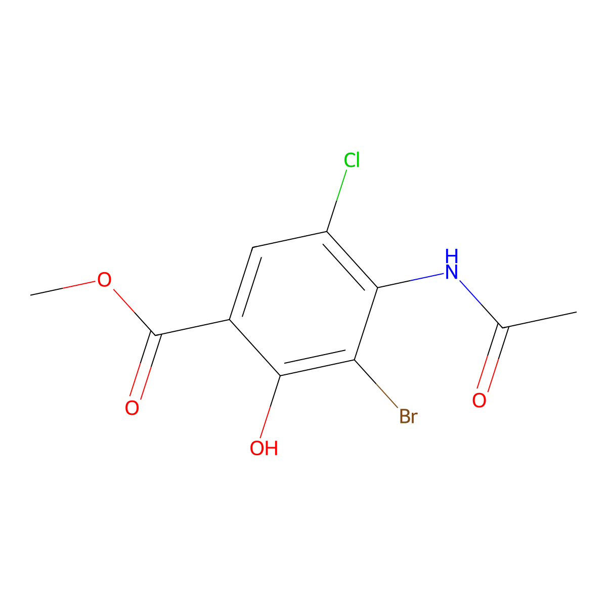 Benzoic acid, 4-(acetylamino)-3-bromo-5-chloro-2-hydroxy-, methyl ester molecular structure, CAS 232941-14-9