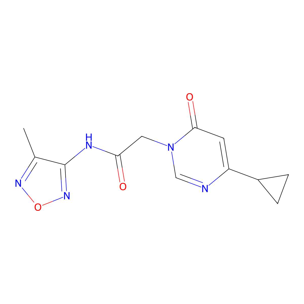 2-(4-cyclopropyl-6-oxo-1,6-dihydropyrimidin-1-yl)-N-(4-methyl-1,2,5-oxadiazol-3-yl)acetamide molecular structure, CAS 2329416-08-0