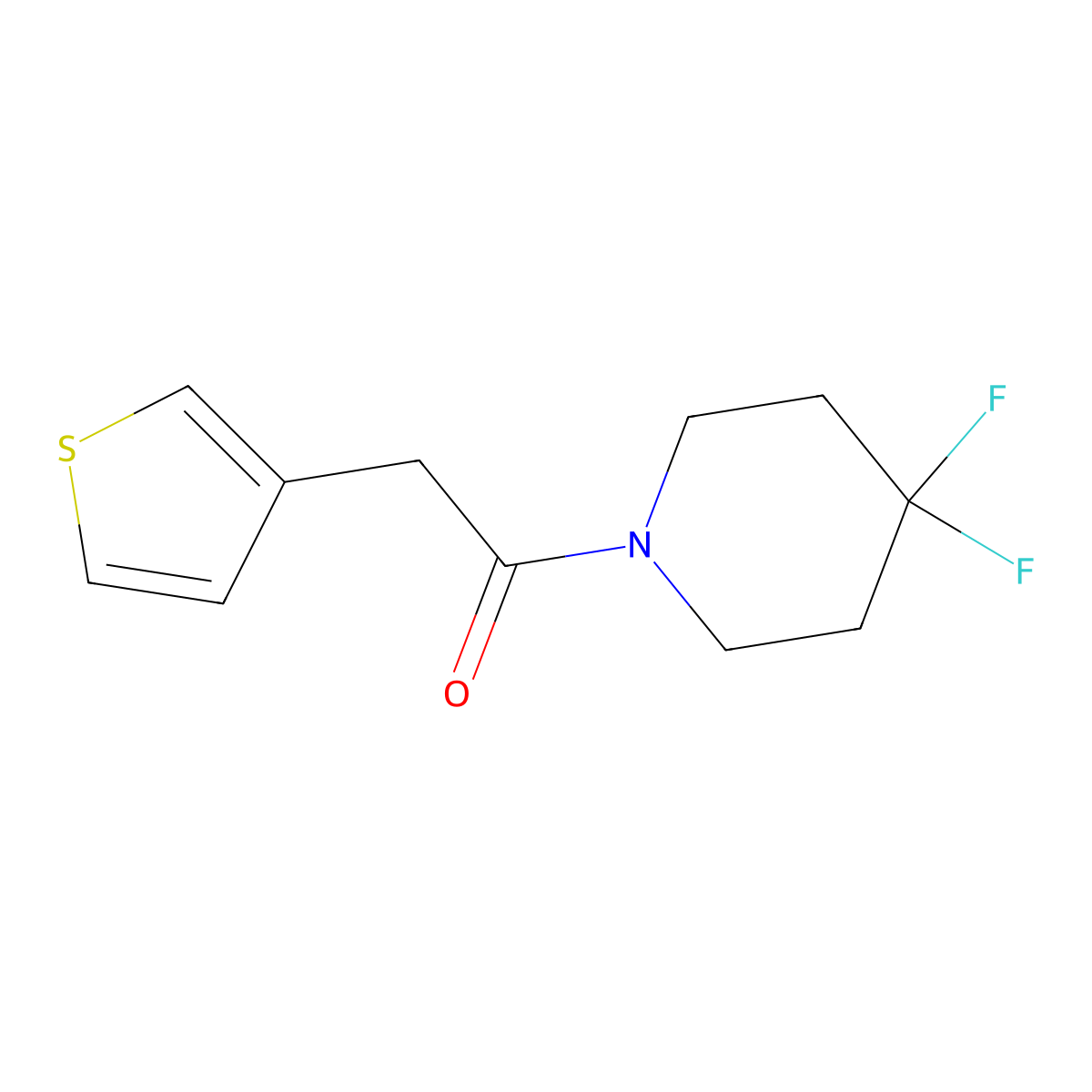 1-(4,4-Difluoropiperidin-1-yl)-2-(thiophen-3-yl)ethan-1-one molecular structure, CAS 2329416-54-6