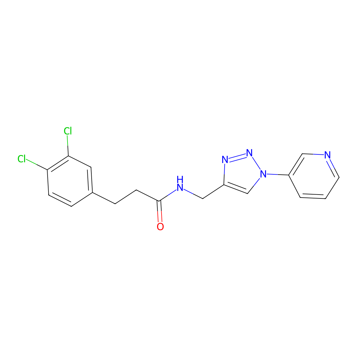 3-(3,4-dichlorophenyl)-N-{[1-(pyridin-3-yl)-1H-1,2,3-triazol-4-yl]methyl}propanamide molecular structure, CAS 2329449-15-0