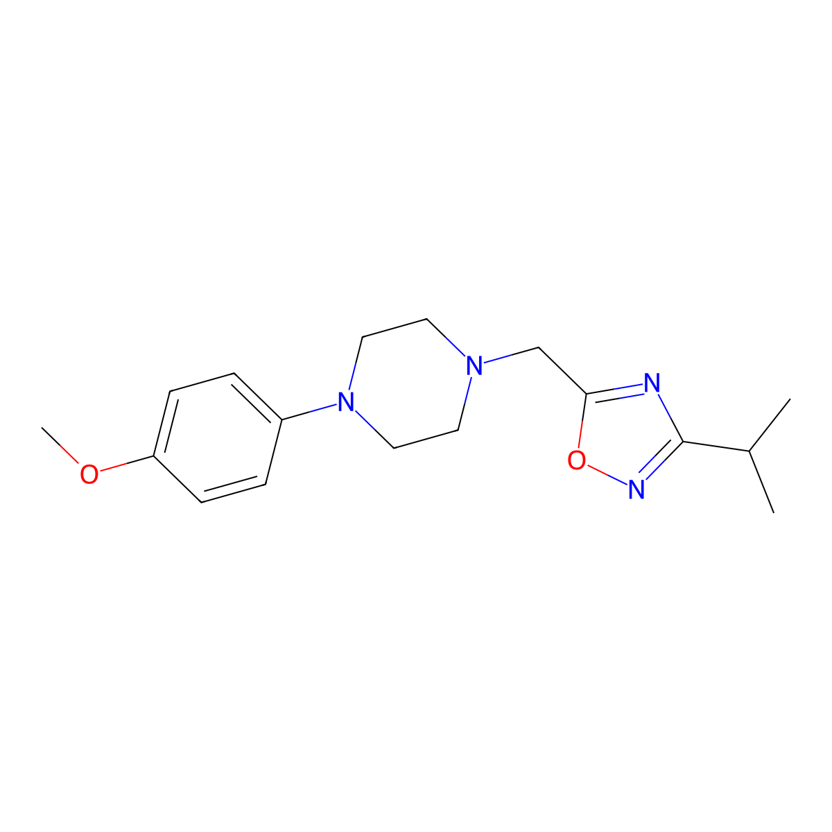 1-(4-Methoxyphenyl)-4-{[3-(propan-2-yl)-1,2,4-oxadiazol-5-yl]methyl}piperazine molecular structure, CAS 2329450-76-0