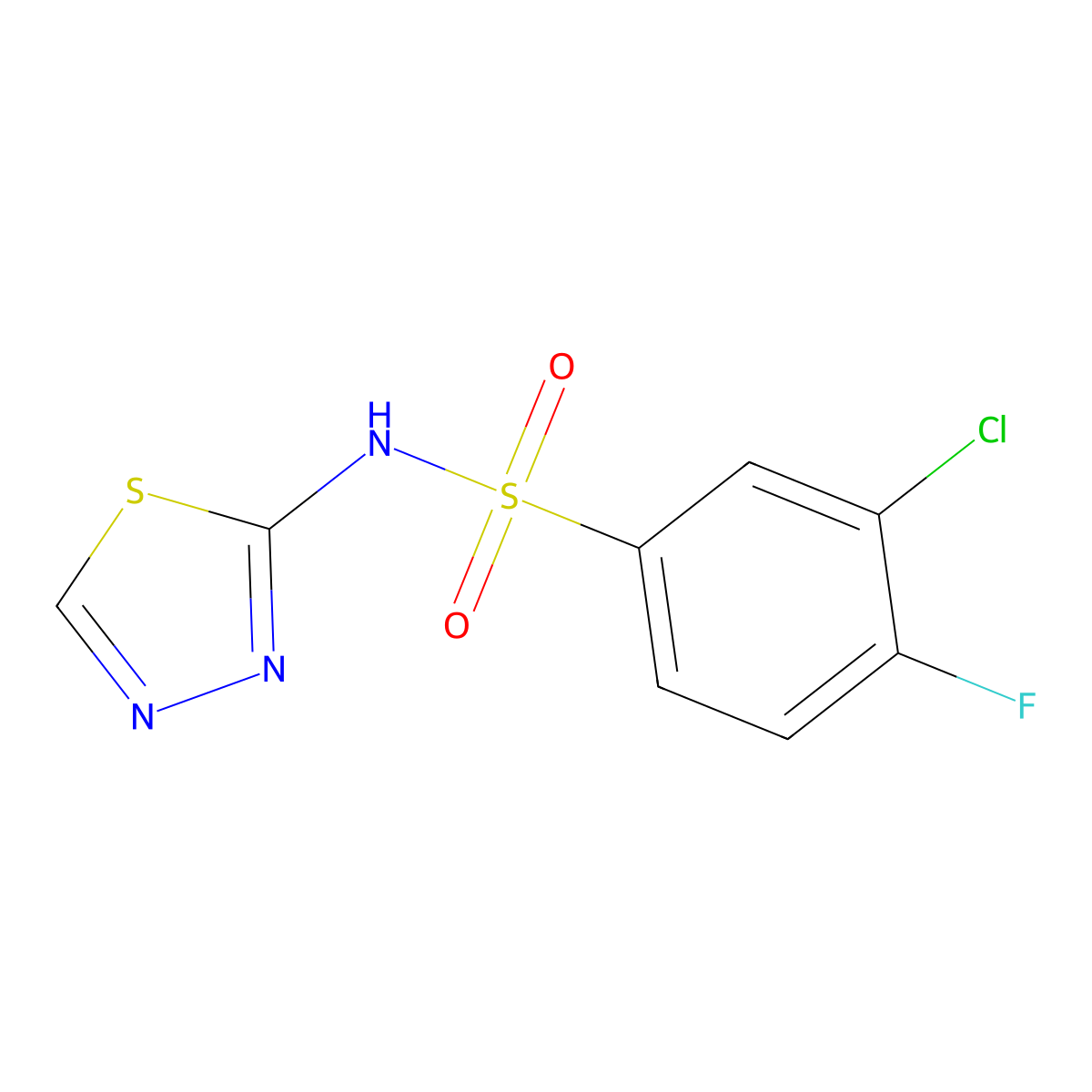 3-chloro-4-fluoro-N-(1,3,4-thiadiazol-2-yl)benzene-1-sulfonamide molecular structure, CAS 2329460-66-2