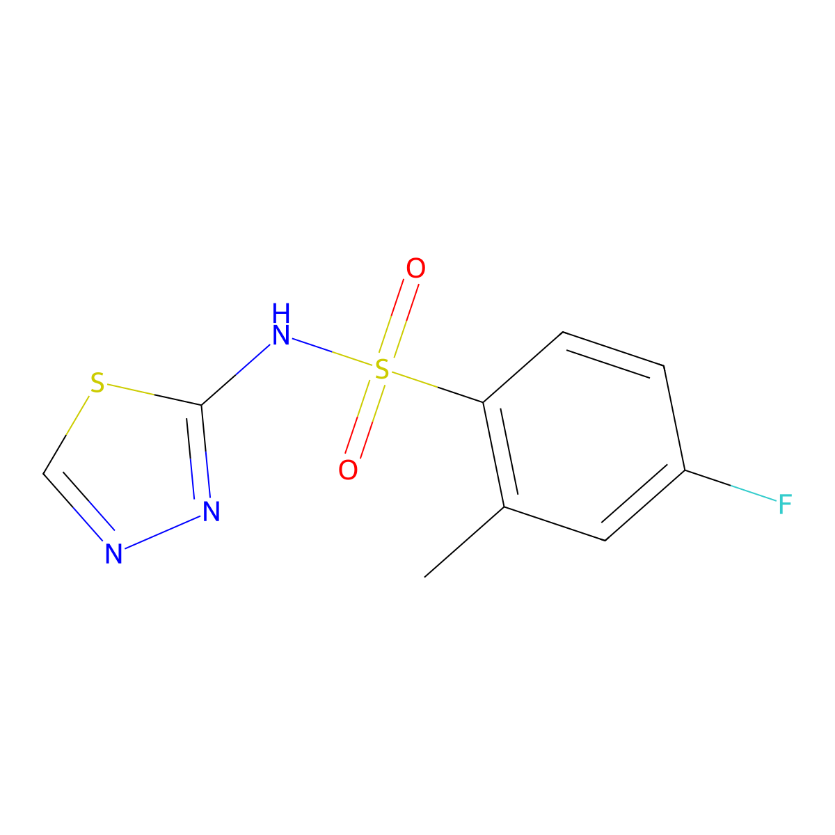 4-fluoro-2-methyl-N-(1,3,4-thiadiazol-2-yl)benzene-1-sulfonamide molecular structure, CAS 2329489-34-9