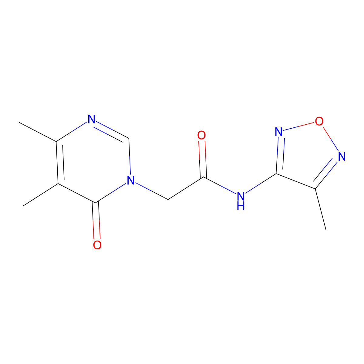 2-(4,5-dimethyl-6-oxo-1,6-dihydropyrimidin-1-yl)-N-(4-methyl-1,2,5-oxadiazol-3-yl)acetamide molecular structure, CAS 2329565-17-3