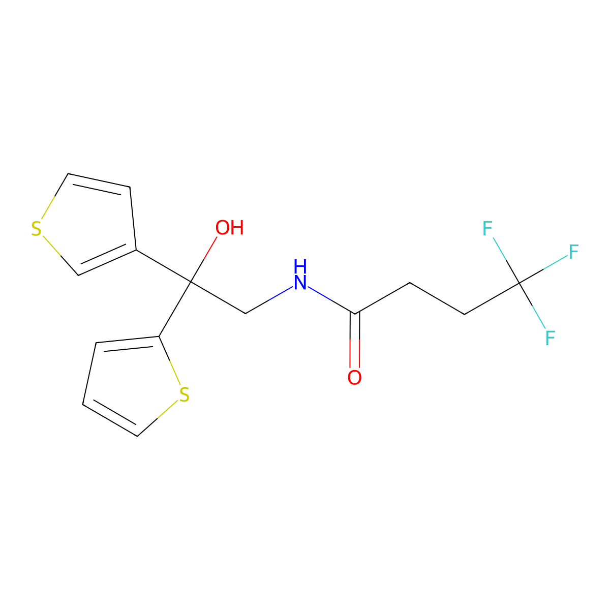 4,4,4-trifluoro-N-[2-hydroxy-2-(thiophen-2-yl)-2-(thiophen-3-yl)ethyl]butanamide molecular structure, CAS 2329587-44-0