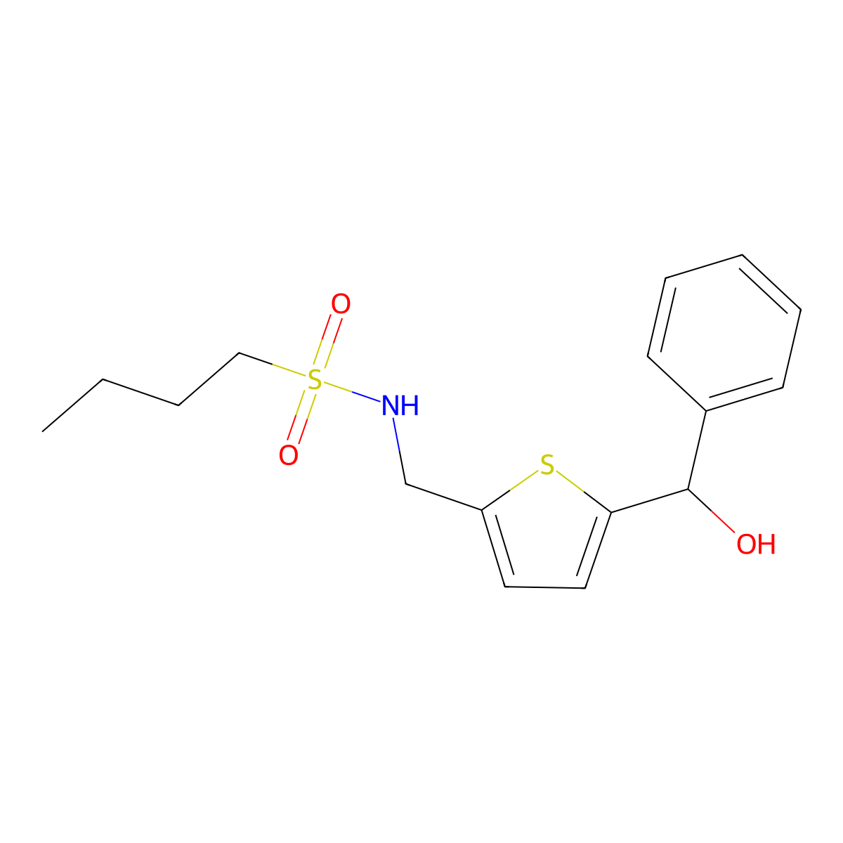 N-({5-[hydroxy(phenyl)methyl]thiophen-2-yl}methyl)butane-1-sulfonamide molecular structure, CAS 2329603-06-5