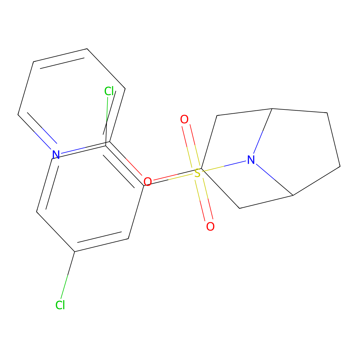 8-(2,5-Dichlorobenzenesulfonyl)-3-(pyridin-2-yloxy)-8-azabicyclo[3.2.1]octane molecular structure, CAS 2329612-17-9
