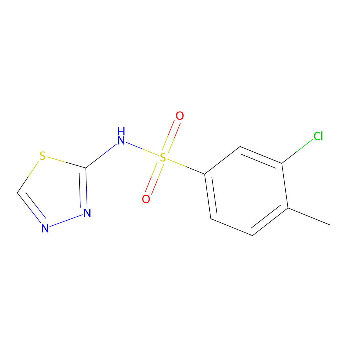 3-chloro-4-methyl-N-(1,3,4-thiadiazol-2-yl)benzene-1-sulfonamide molecular structure, CAS 2329664-64-2