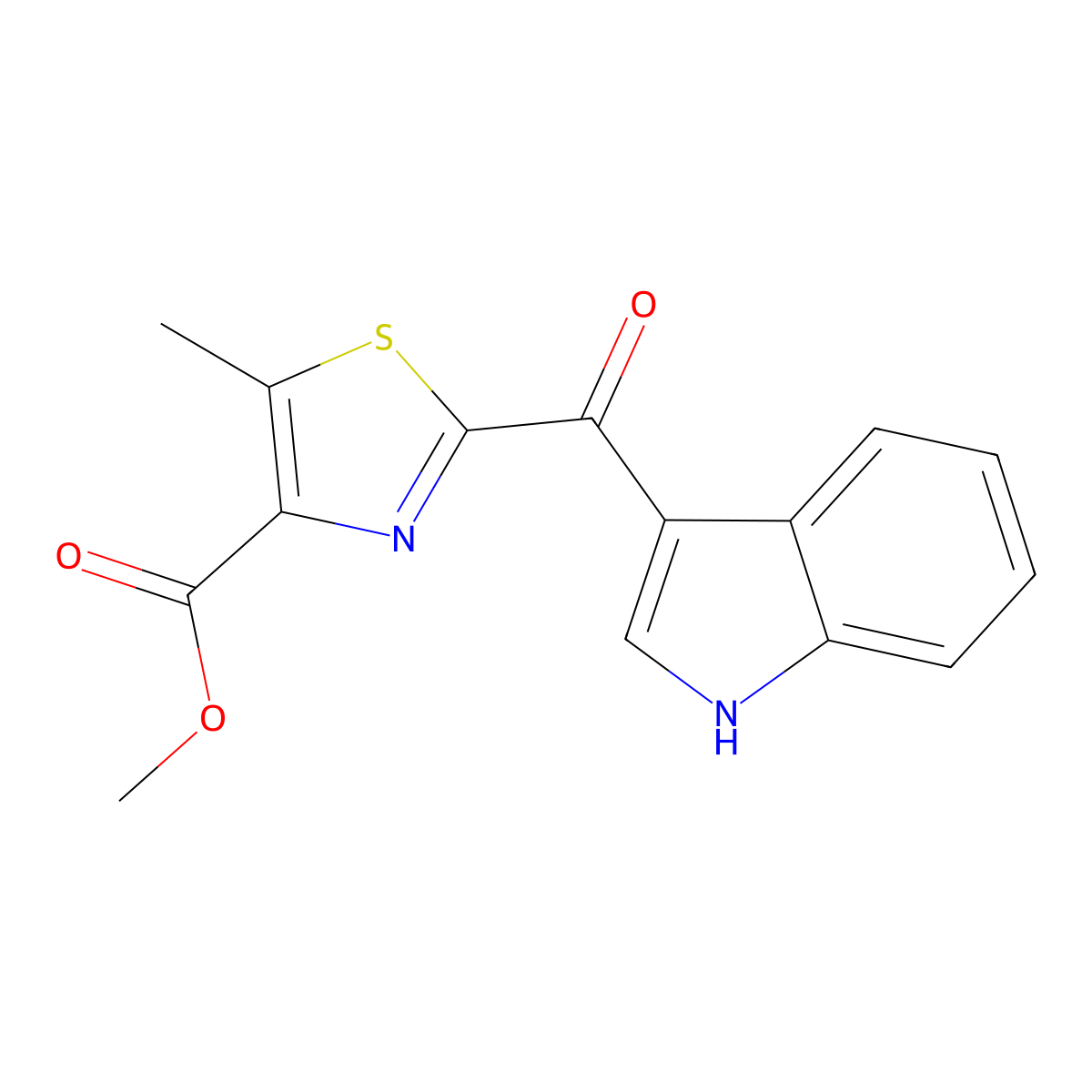 Methyl 2-(1H-indole-3-carbonyl)-5-methylthiazole-4-carboxylate molecular structure, CAS 2329684-36-6