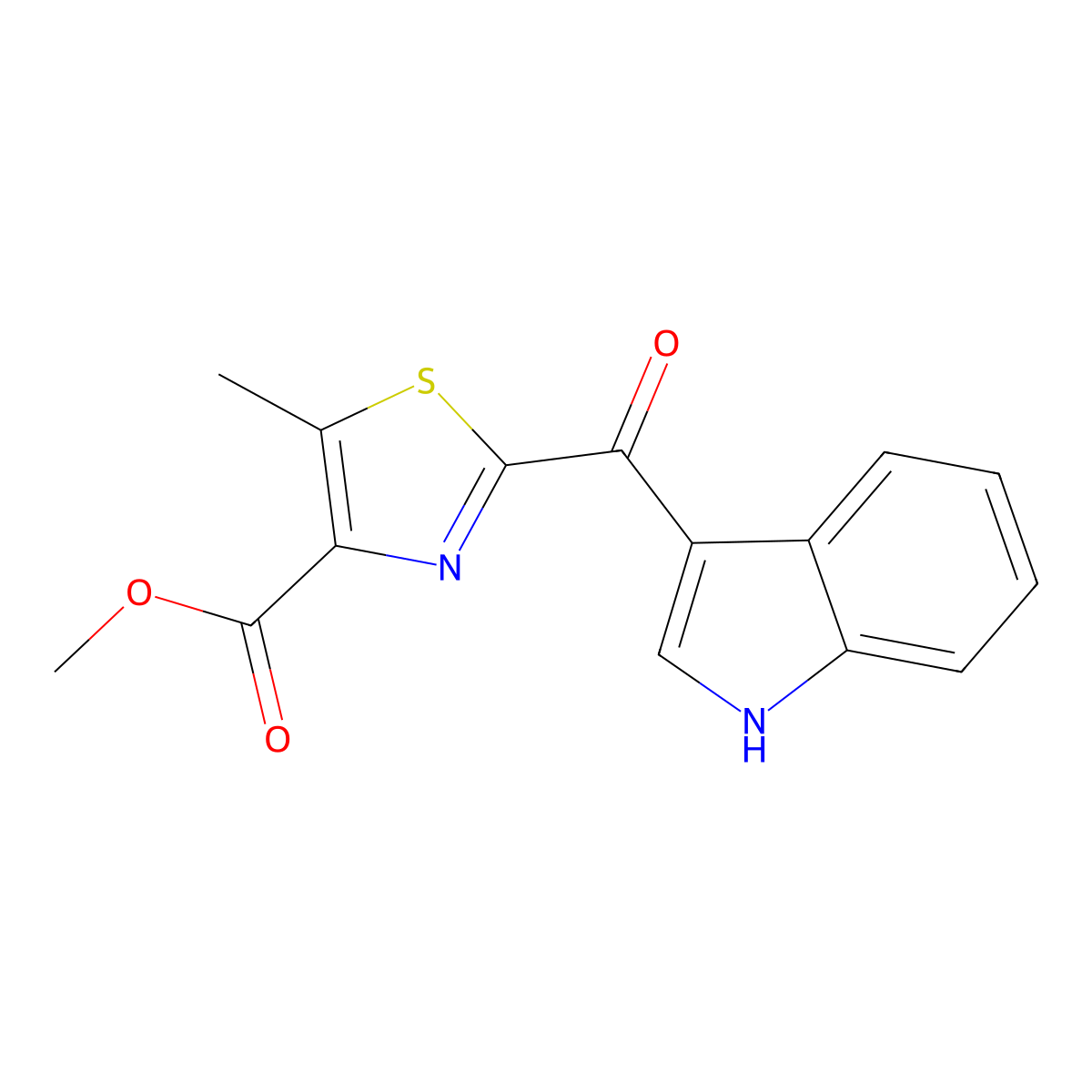Methyl 2-(1H-indole-3-carbonyl)-5-methylthiazole-4-carboxylate molecular structure, CAS 2329684-36-6