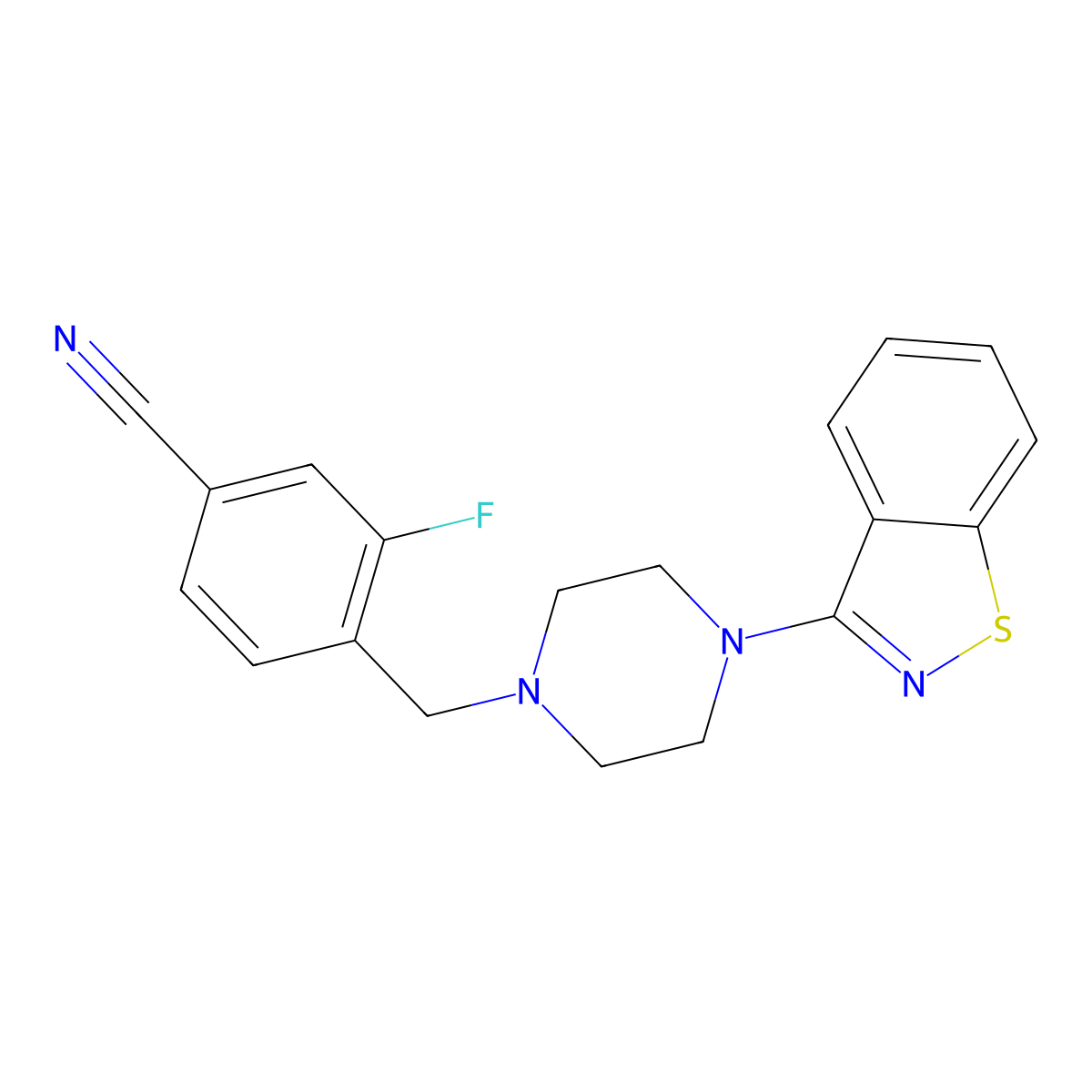 4-{[4-(1,2-Benzothiazol-3-yl)piperazin-1-yl]methyl}-3-fluorobenzonitrile molecular structure, CAS 2329701-74-6