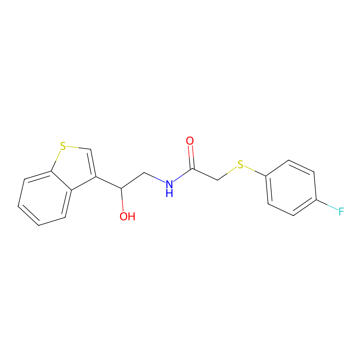 N-[2-(1-benzothiophen-3-yl)-2-hydroxyethyl]-2-[(4-fluorophenyl)sulfanyl]acetamide molecular structure, CAS 2329714-81-8