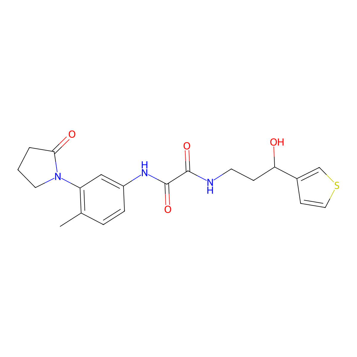 N-[3-hydroxy-3-(thiophen-3-yl)propyl]-N'-[4-methyl-3-(2-oxopyrrolidin-1-yl)phenyl]ethanediamide molecular structure, CAS 2329716-57-4