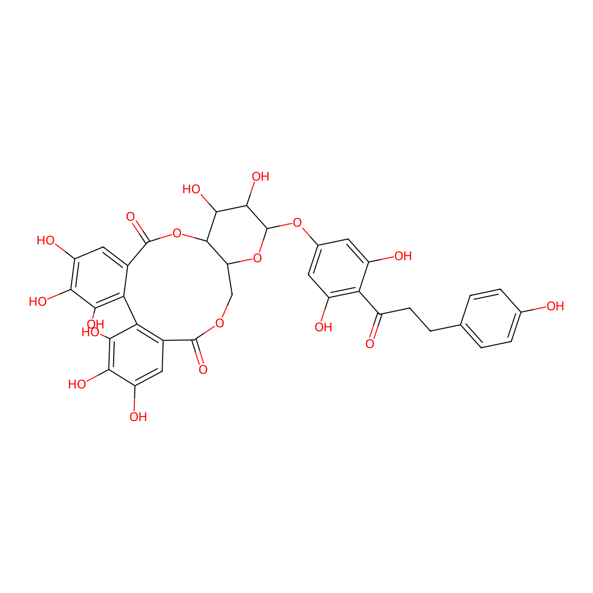 13-(3,5-Dihydroxy-4-(3-(4-hydroxyphenyl)propanoyl)phenoxy)-2,3,4,5,6,7,14,15-octahydroxy-11,11a,13,14,15,15a-hexahydrodibenzo[g,i]pyrano[3,2-b][1,5]dioxacycloundecine-9,17-dione molecular structure, CAS 2329726-95-4