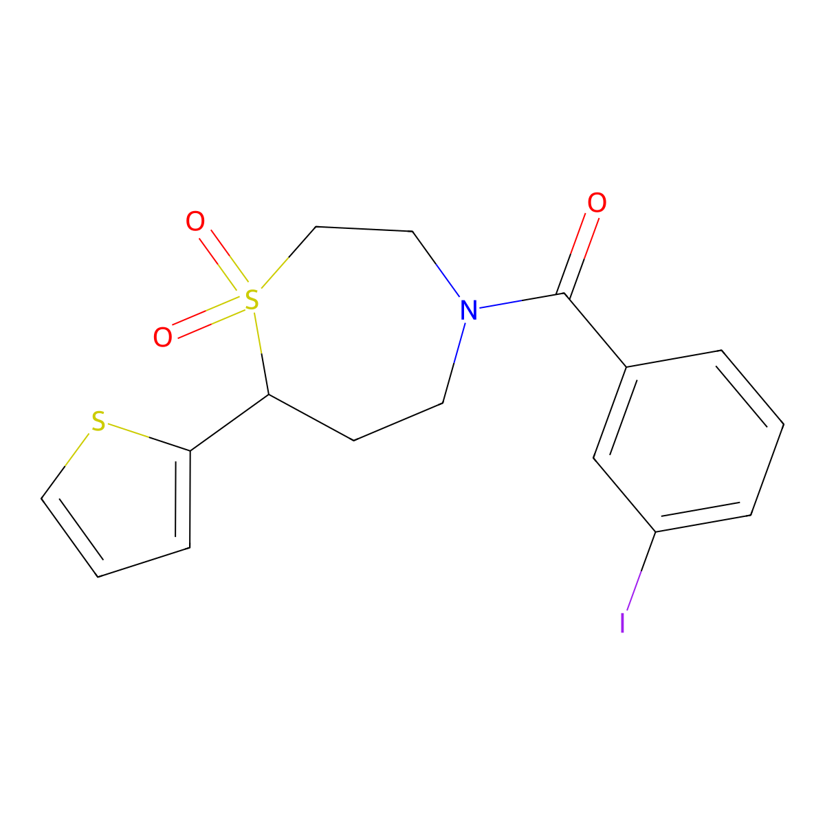 4-(3-Iodobenzoyl)-7-(thiophen-2-yl)-1lambda6,4-thiazepane-1,1-dione molecular structure, CAS 2329828-64-8