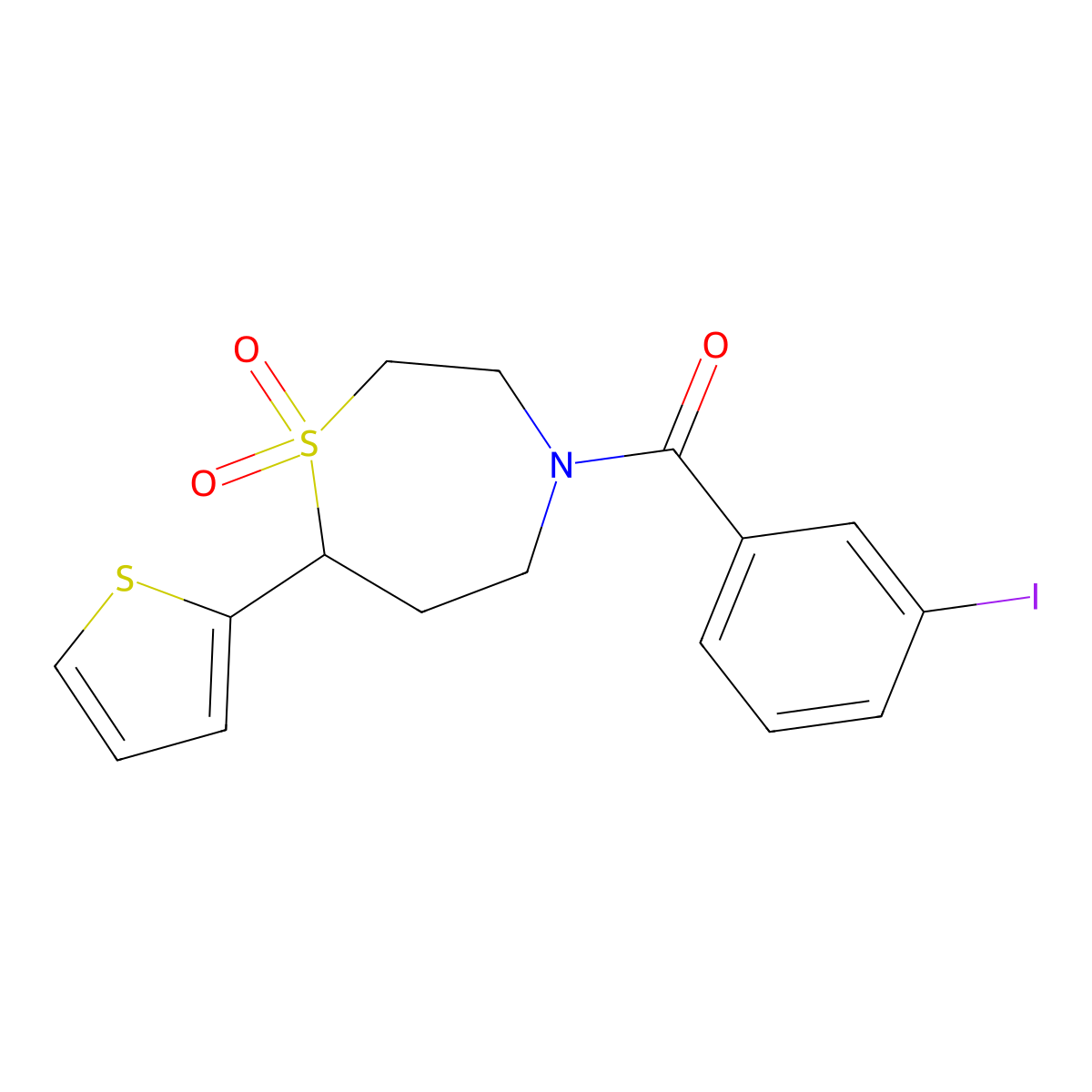 4-(3-Iodobenzoyl)-7-(thiophen-2-yl)-1lambda6,4-thiazepane-1,1-dione molecular structure, CAS 2329828-64-8