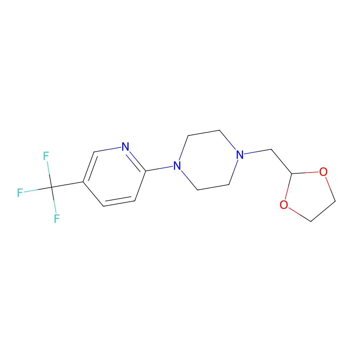 1-[(1,3-Dioxolan-2-yl)methyl]-4-[5-(trifluoromethyl)pyridin-2-yl]piperazine molecular structure, CAS 2329846-45-7