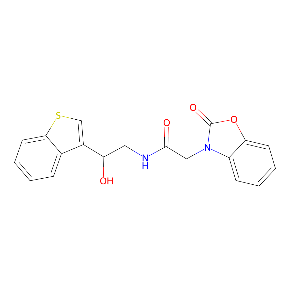 N-[2-(1-benzothiophen-3-yl)-2-hydroxyethyl]-2-(2-oxo-2,3-dihydro-1,3-benzoxazol-3-yl)acetamide molecular structure, CAS 2329952-81-8