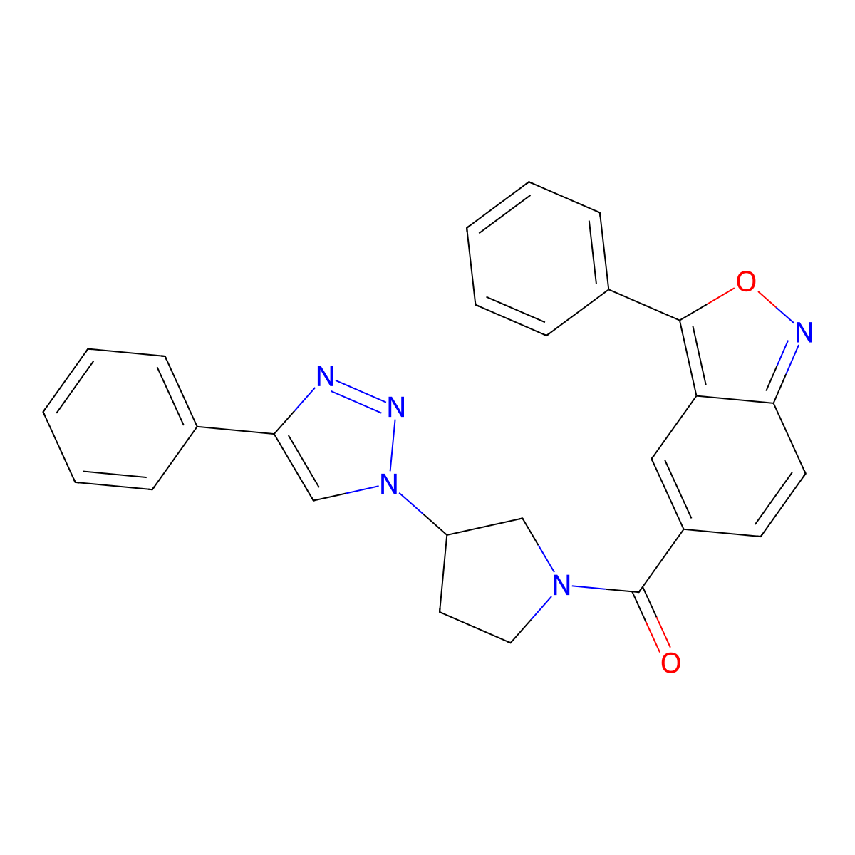 (3-(4-phenyl-1H-1,2,3-triazol-1-yl)pyrrolidin-1-yl)(3-phenylbenzo[c]isoxazol-5-yl)methanone molecular structure, CAS 2330014-14-5
