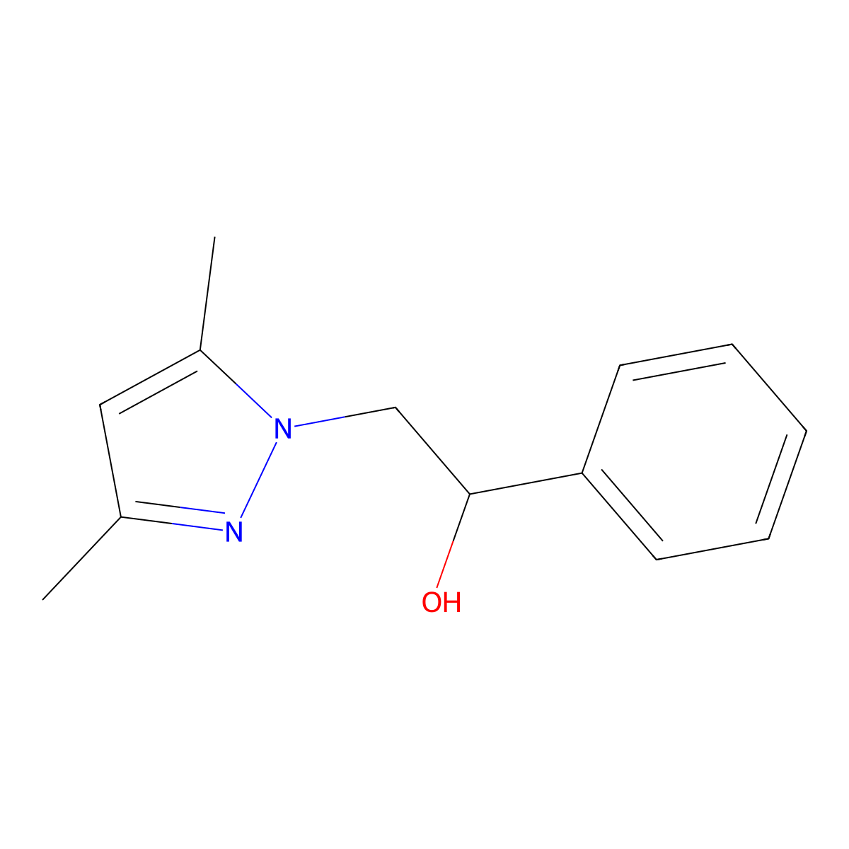 2-(3,5-dimethyl-1H-pyrazol-1-yl)-1-phenylethanol molecular structure, CAS 23301-02-2