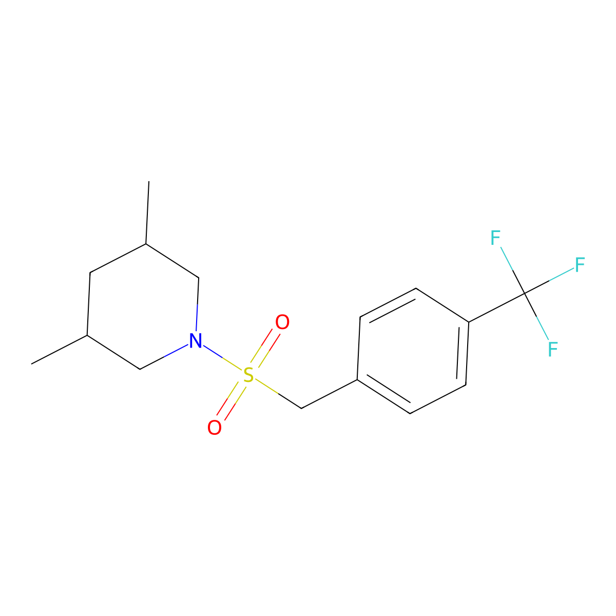 3,5-Dimethyl-1-{[4-(trifluoromethyl)phenyl]methanesulfonyl}piperidine molecular structure, CAS 2330116-78-2