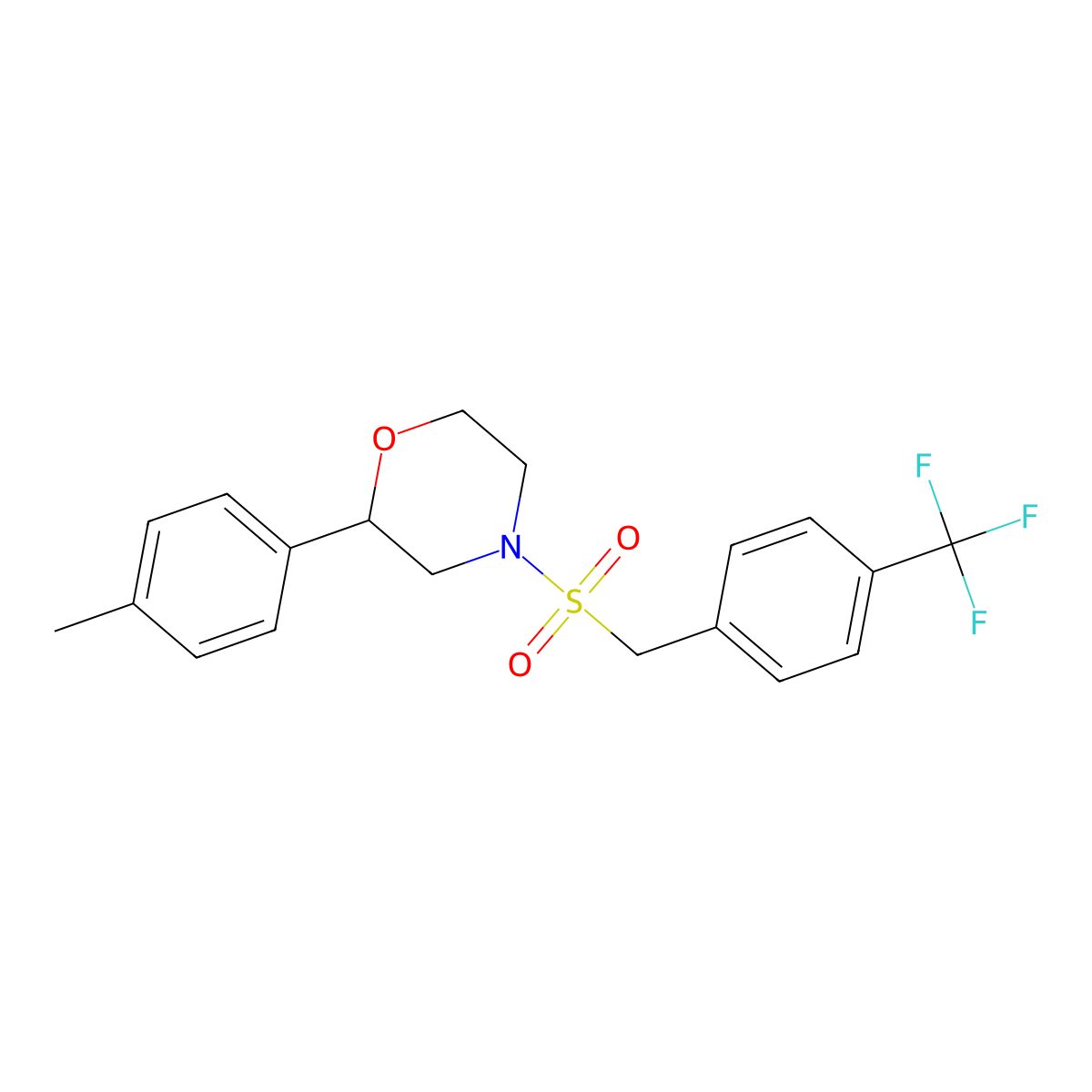 2-(p-Tolyl)-4-((4-(trifluoromethyl)benzyl)sulfonyl)morpholine molecular structure, CAS 2330223-27-1