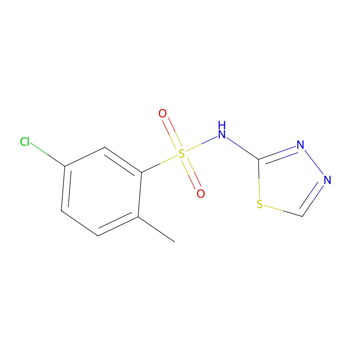 5-chloro-2-methyl-N-(1,3,4-thiadiazol-2-yl)benzene-1-sulfonamide molecular structure, CAS 2330253-15-9