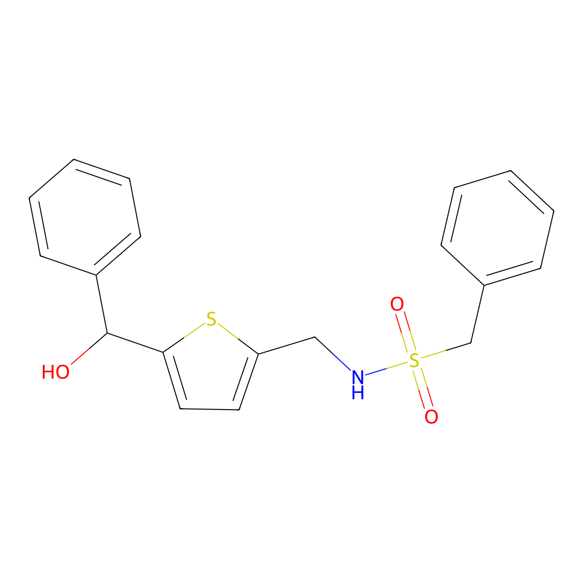 N-({5-[hydroxy(phenyl)methyl]thiophen-2-yl}methyl)-1-phenylmethanesulfonamide molecular structure, CAS 2330307-12-3