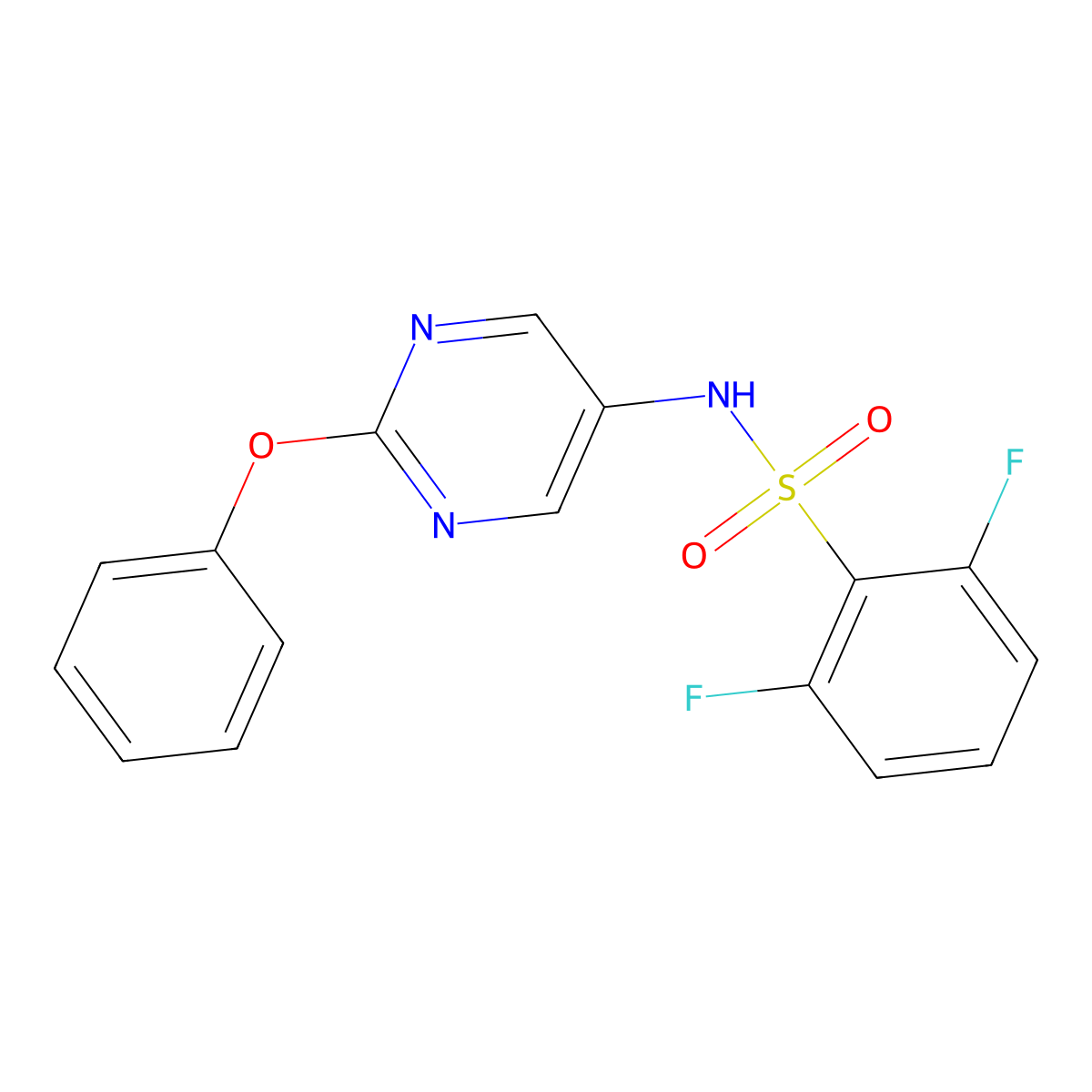 2,6-difluoro-N-(2-phenoxypyrimidin-5-yl)benzene-1-sulfonamide molecular structure, CAS 2330380-89-5