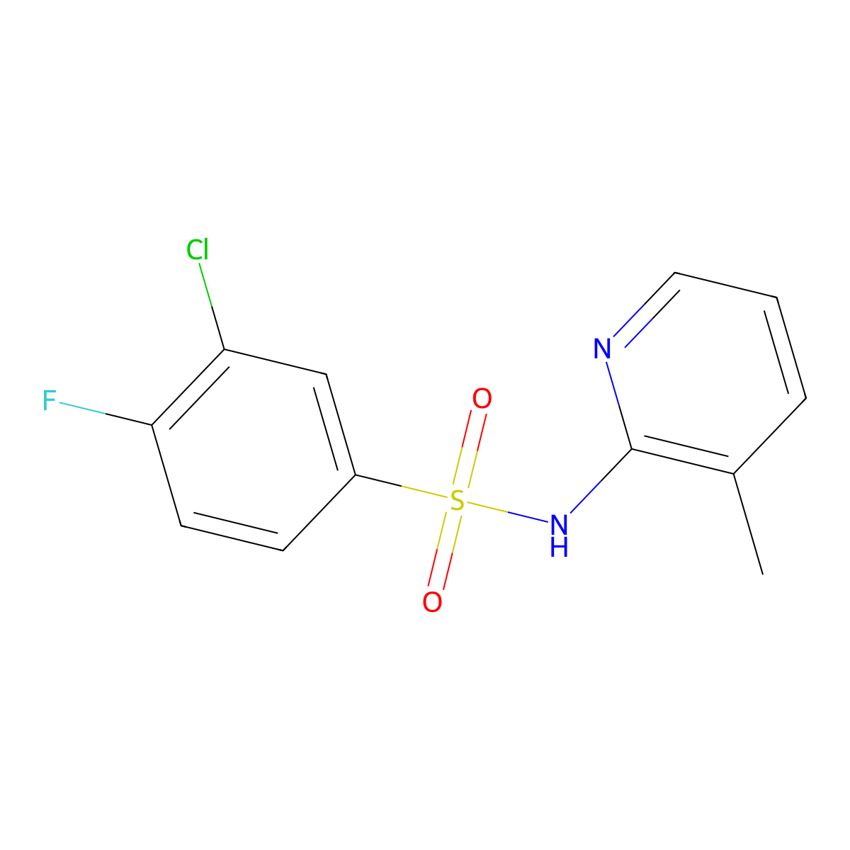 3-chloro-4-fluoro-N-(3-methylpyridin-2-yl)benzene-1-sulfonamide molecular structure, CAS 2330470-11-4