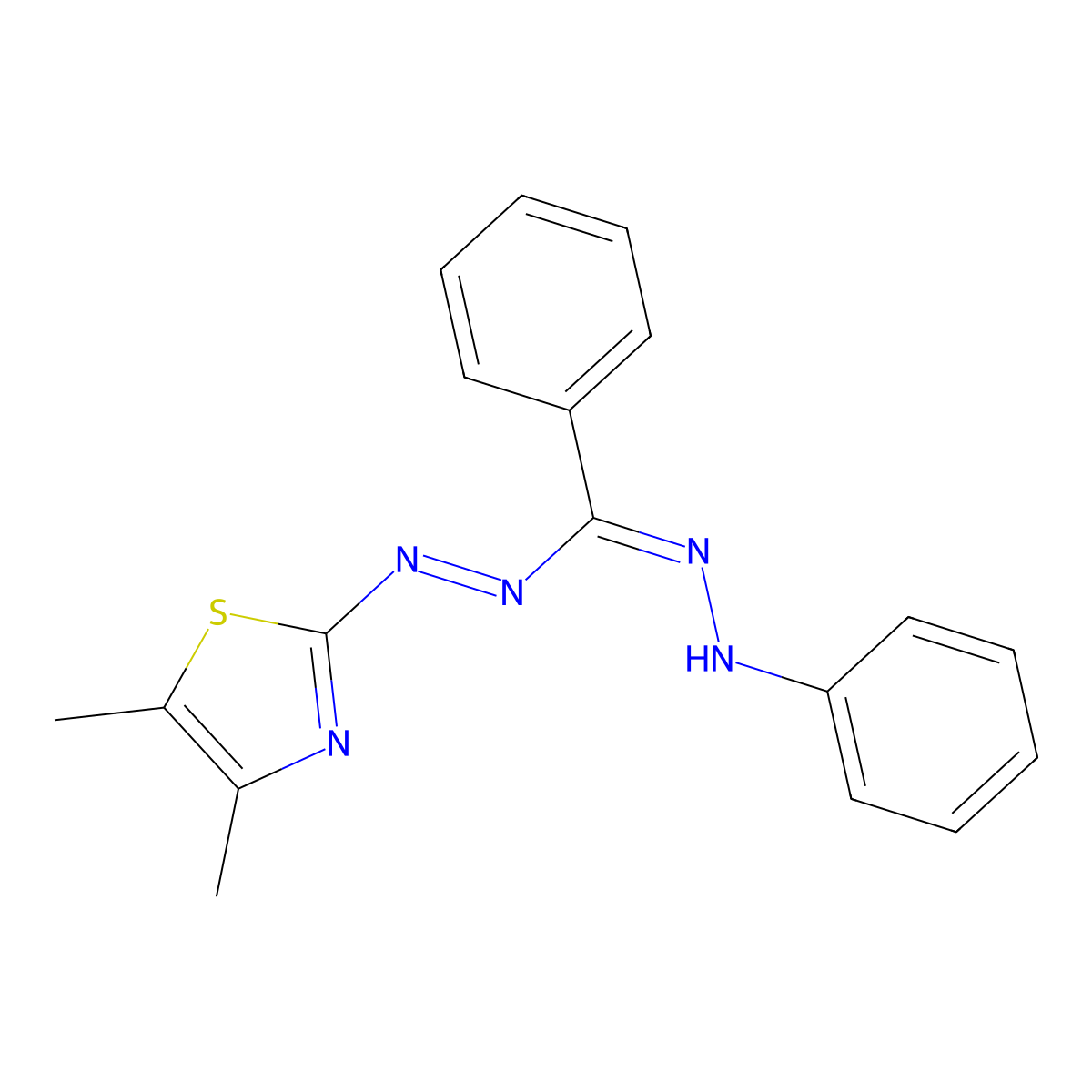 3,5-Diphenyl-1-(4,5-dimethyl-2-thiazolyl)formazan molecular structure, CAS 23305-68-2
